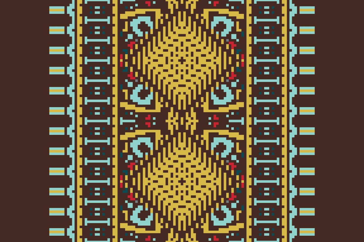 Ancient patterns Seamless Bandana print silk Motif embroidery, Pixel Ikat embroidery Design for Print pattern vintage flower folk navajo patchwork pattern vector