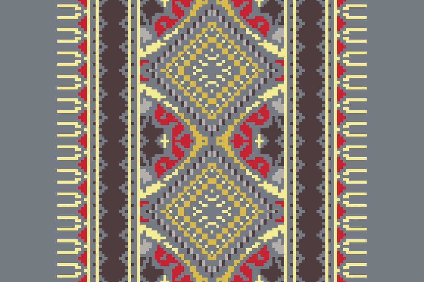 Ancient patterns Seamless Bandana print silk Motif embroidery, Pixel Ikat embroidery Design for Print figure tribal ink on cloth patola sari vector