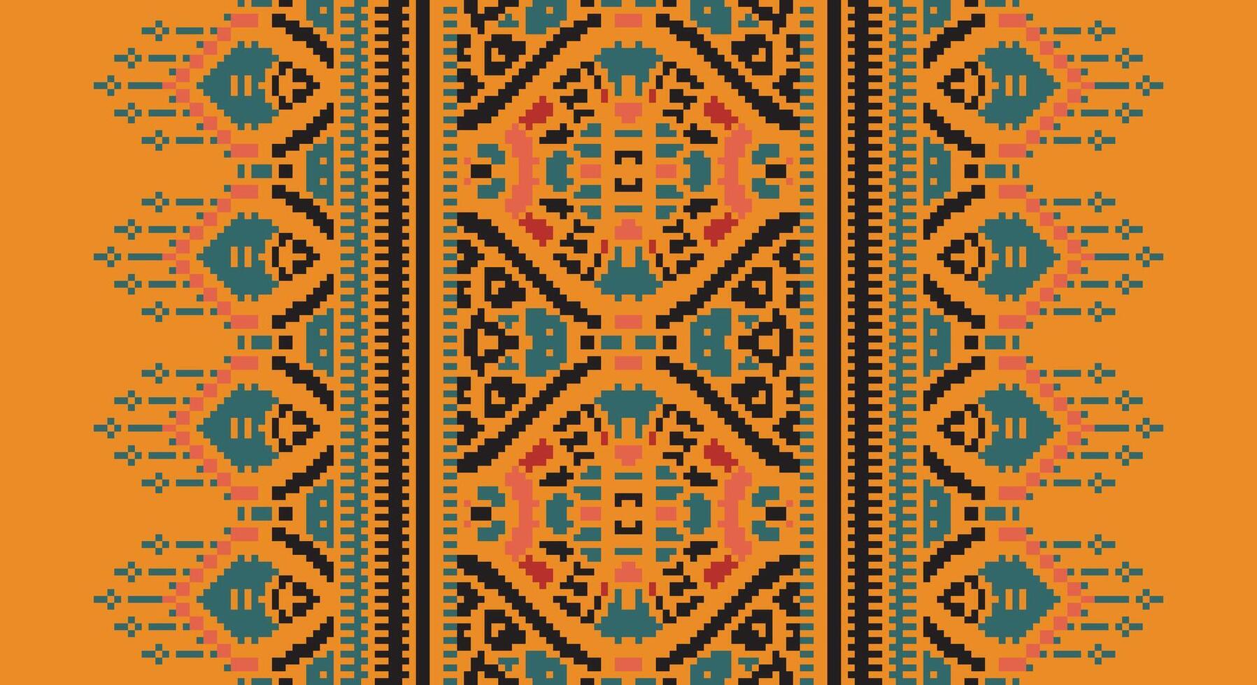 Ancient patterns Seamless Mughal architecture Motif embroidery, Pixel Ikat embroidery Design for Print figure tribal ink on cloth patola sari vector