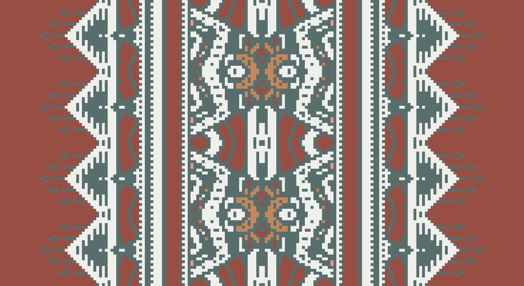 Ancient patterns Seamless Scandinavian pattern Motif embroidery, Pixel Ikat embroidery Design for Print endless arabesque cloth dupatta shawl bandana print silk kurta men vector
