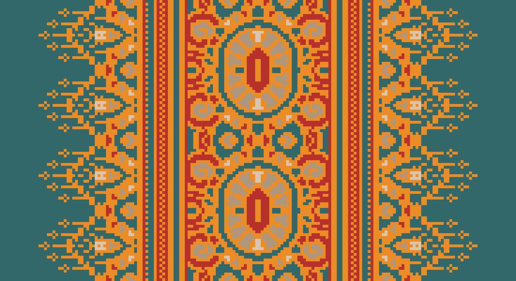 Ancient patterns Seamless Mughal architecture Motif embroidery, Pixel Ikat embroidery Design for Print tapestry floral kimono repeat pattern lacing spanish motif vector