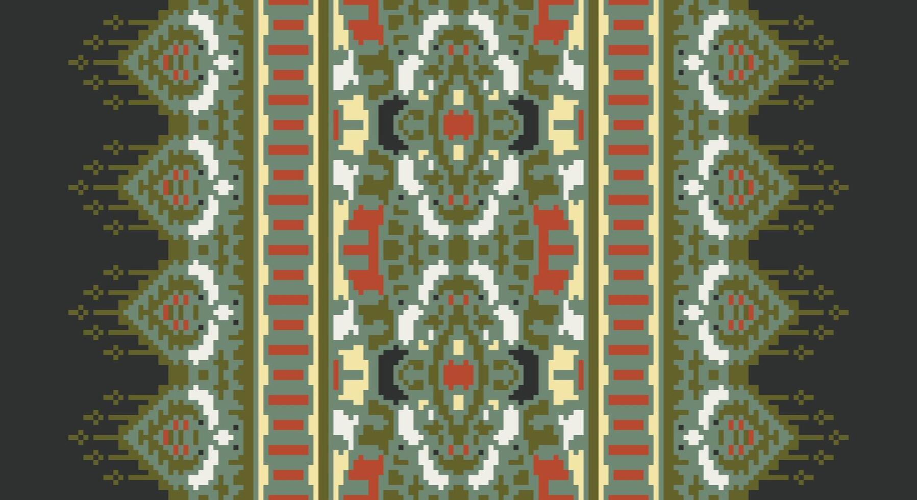 Bukhara pattern Seamless Native American, Motif embroidery, Pixel Ikat embroidery Design for Print endless arabesque cloth dupatta shawl bandana print silk kurta men vector