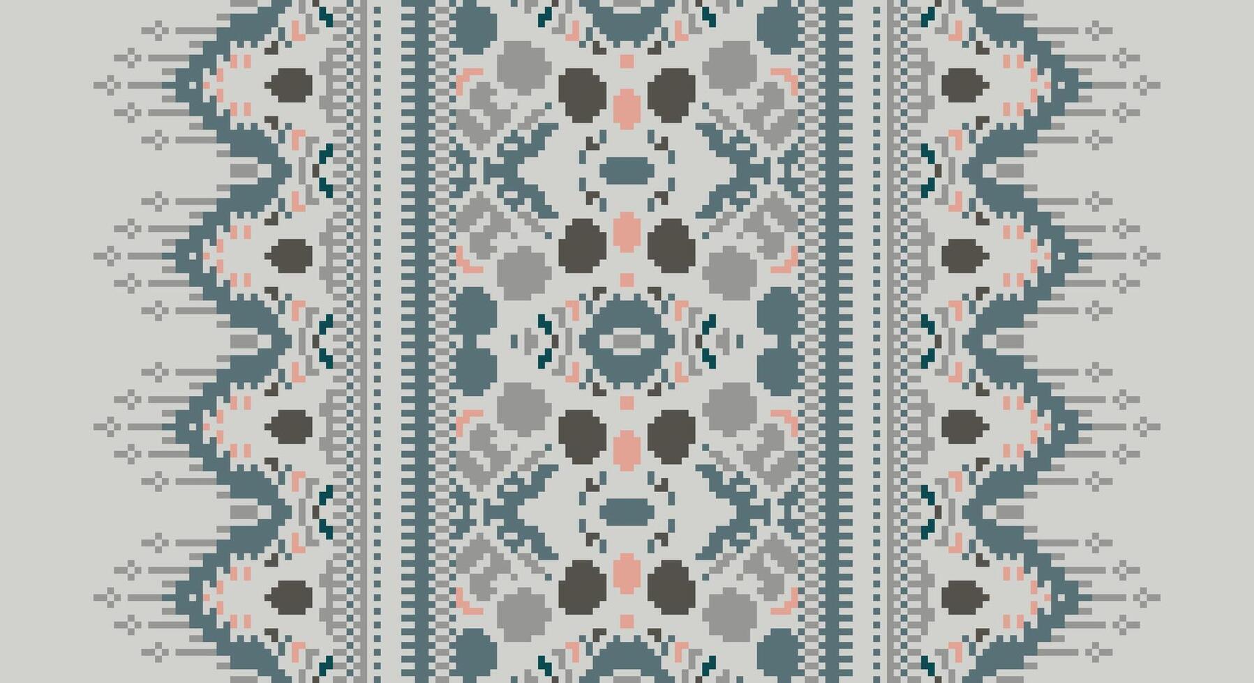 Bukhara pattern Seamless Bandana print silk Motif embroidery, Pixel Ikat embroidery Design for Print indonesian batik motif embroidery native american kurta mughal design vector