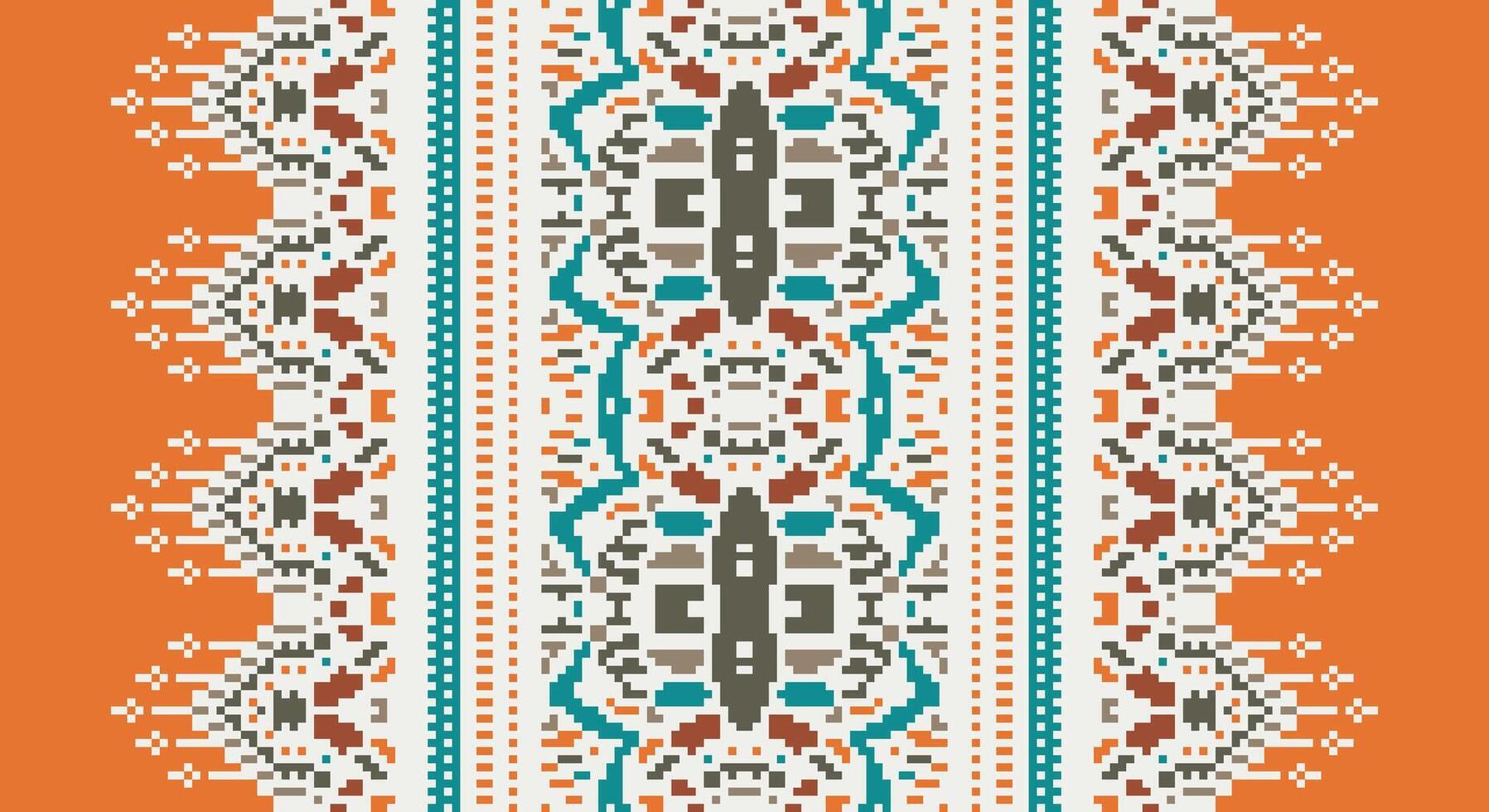 Bukhara pattern Seamless Bandana print silk Motif embroidery, Pixel Ikat embroidery Design for Print pattern vintage flower folk navajo patchwork pattern vector