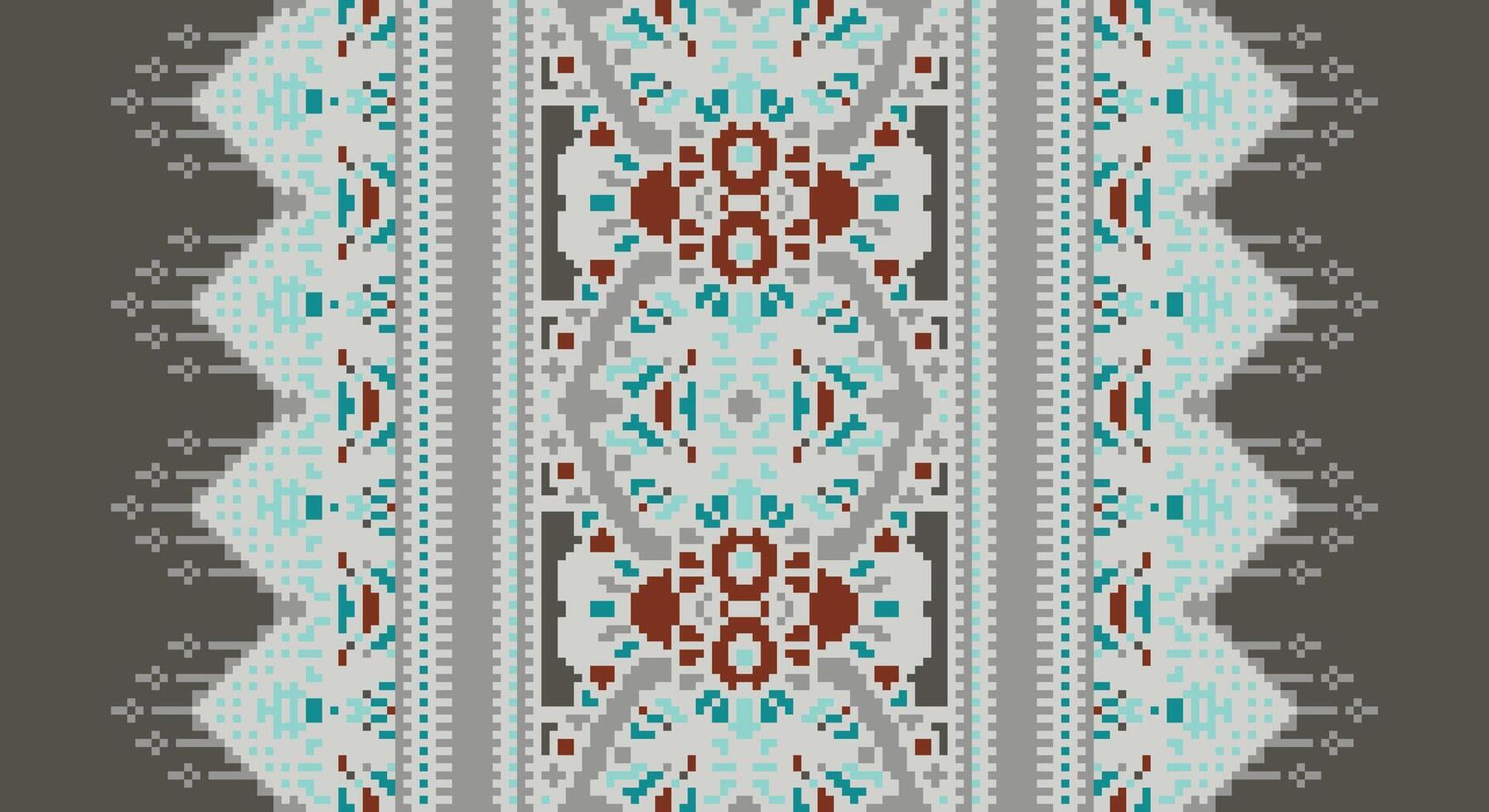 Bukhara pattern Seamless Native American, Motif embroidery, Pixel Ikat embroidery Design for Print figure tribal ink on cloth patola sari vector