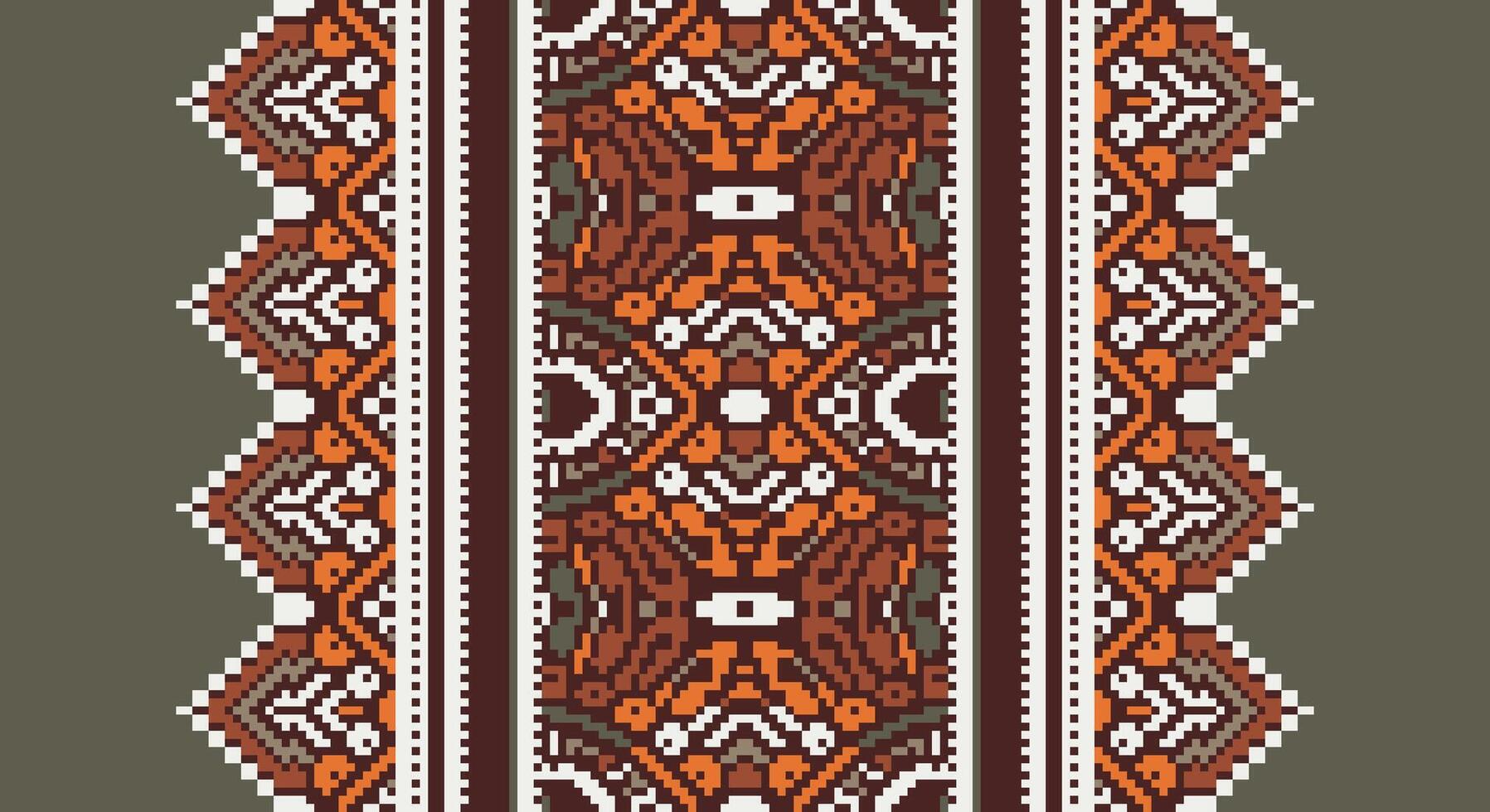 Bukhara pattern Seamless Bandana print silk Motif embroidery, Pixel Ikat embroidery Design for Print tapestry floral kimono repeat pattern lacing spanish motif vector