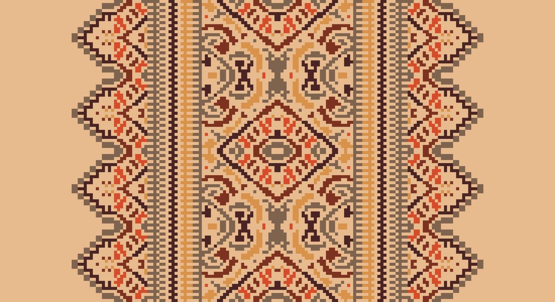 Bukhara pattern Seamless Mughal architecture Motif embroidery, Pixel Ikat embroidery Design for Print indonesian batik motif embroidery native american kurta mughal design vector