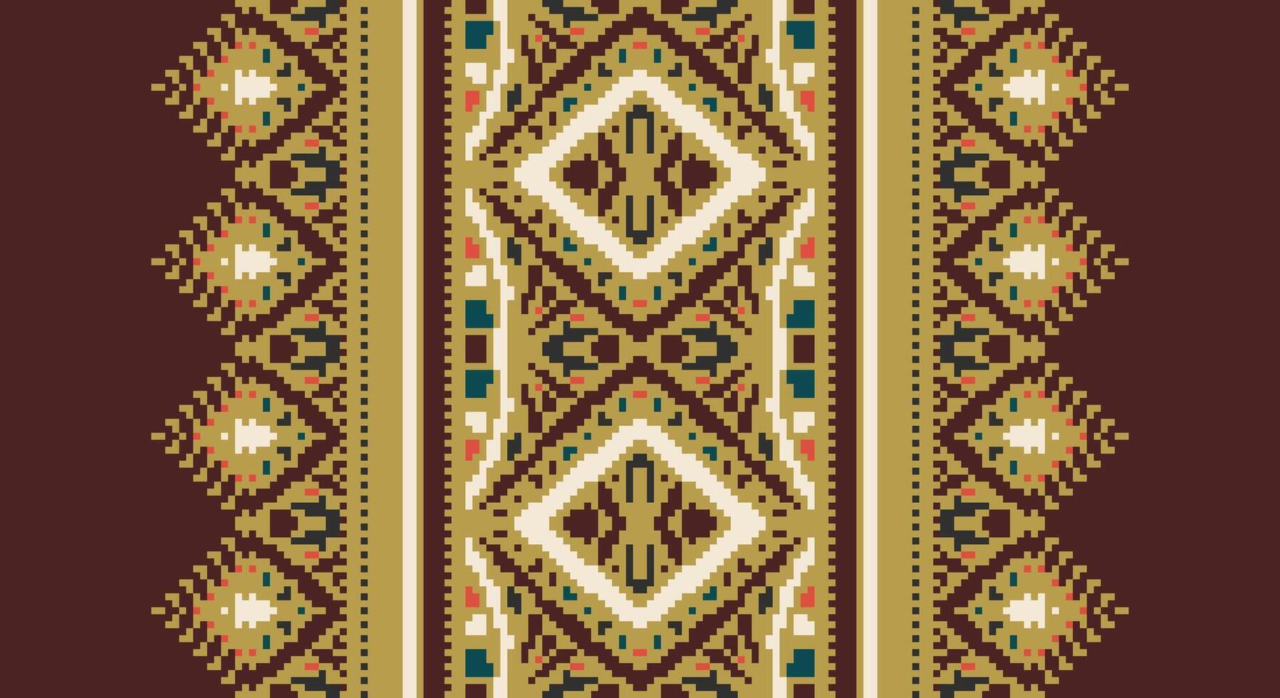 Bukhara pattern Seamless Mughal architecture Motif embroidery, Pixel Ikat embroidery Design for Print endless arabesque cloth dupatta shawl bandana print silk kurta men vector