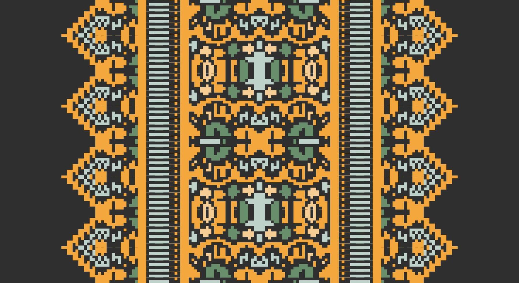 Bukhara pattern Seamless Scandinavian pattern Motif embroidery, Pixel Ikat embroidery Design for Print endless arabesque cloth dupatta shawl bandana print silk kurta men vector
