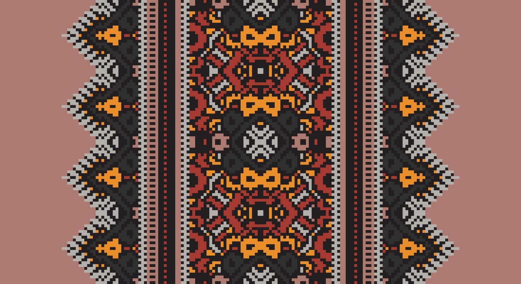 Bukhara pattern Seamless Scandinavian pattern Motif embroidery, Pixel Ikat embroidery Design for Print egyptian pattern tibetan mandala bandanna vector