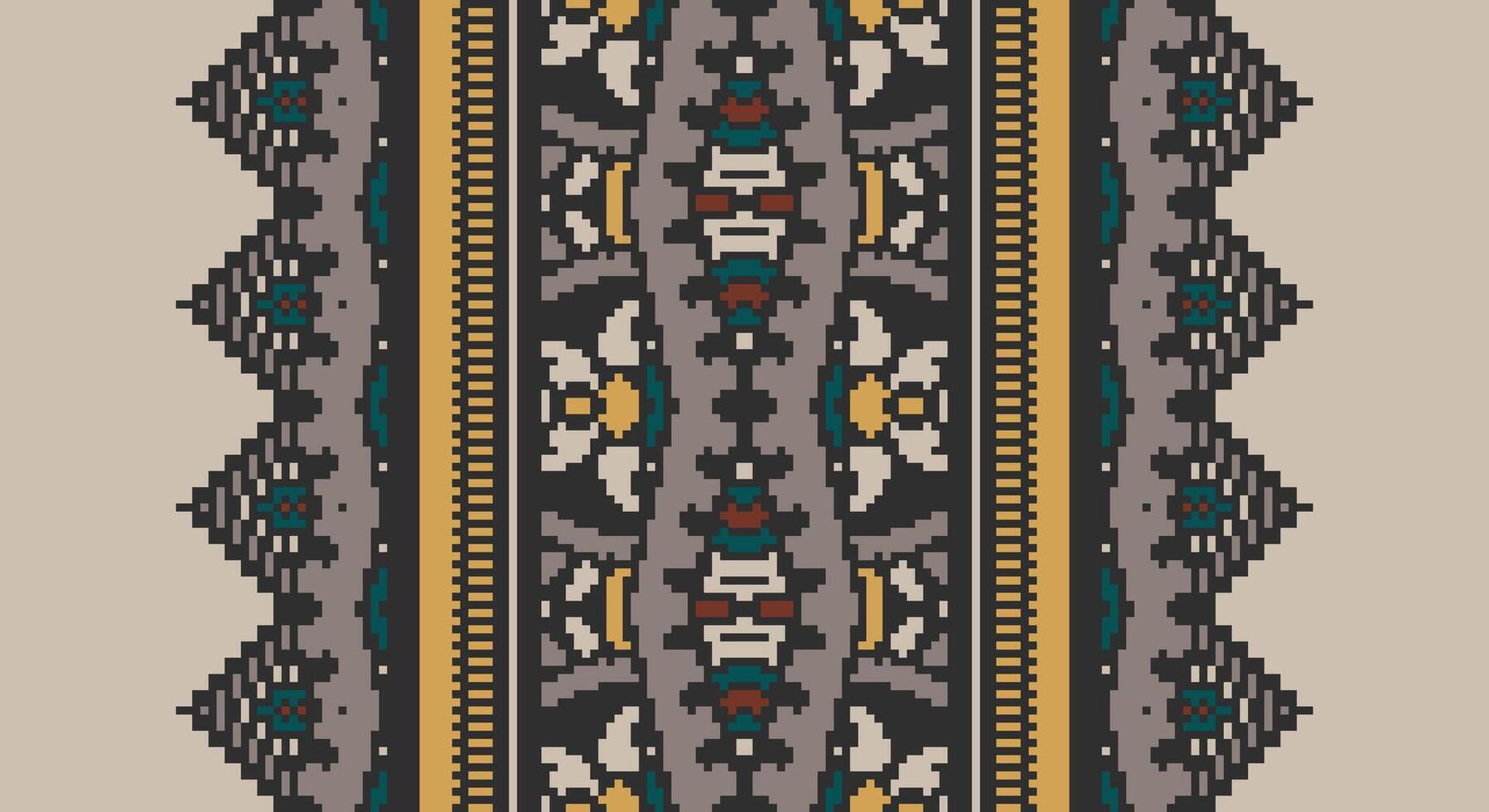 Fashion pattern Seamless Bandana print silk Motif embroidery, Pixel Ikat embroidery Design for Print kurta pattern mughal motifs tapestry pattern floral repeat vector