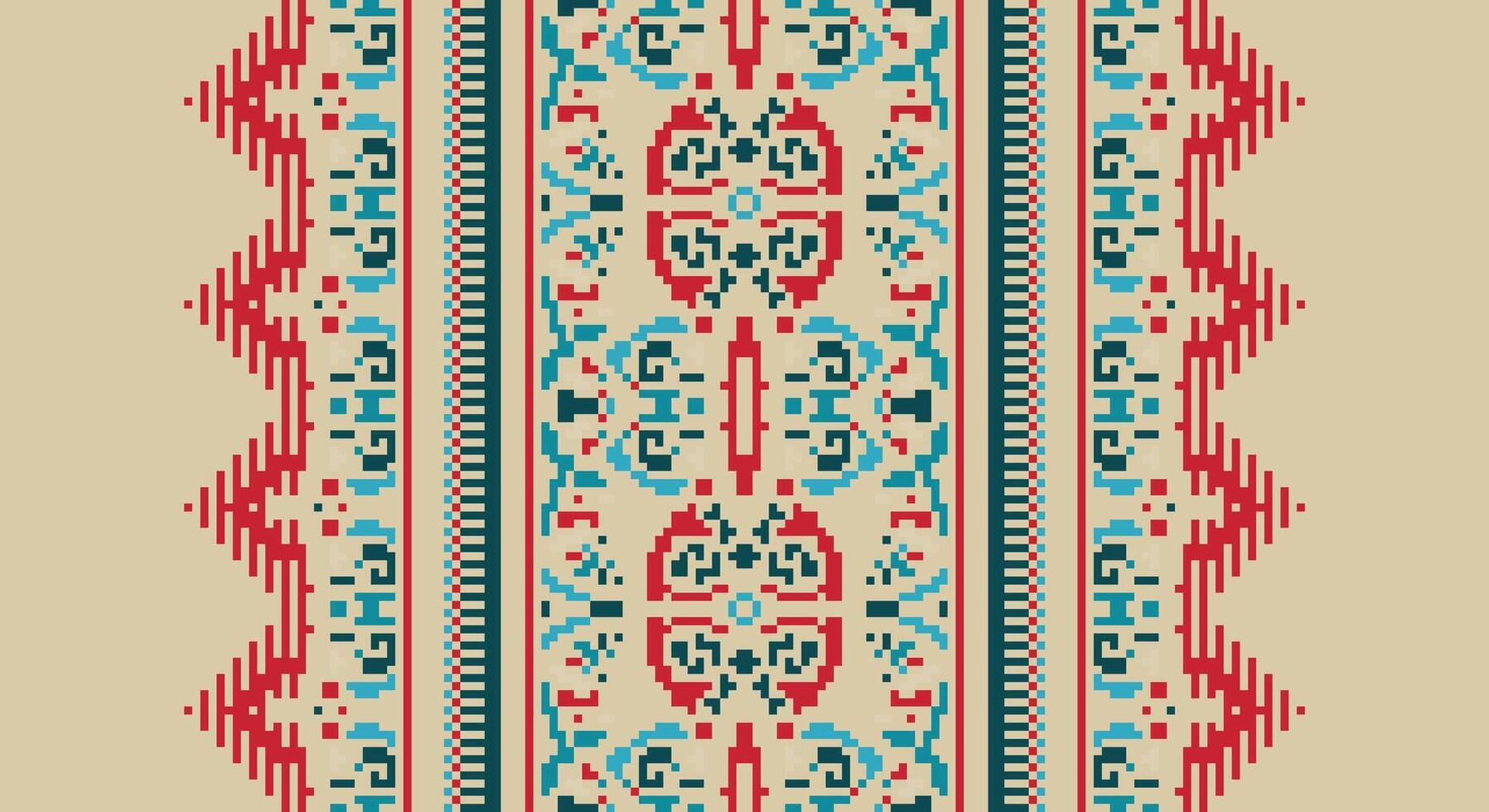 Fashion pattern Seamless Mughal architecture Motif embroidery, Pixel Ikat embroidery Design for Print Texture fabric saree sari carpet. kurta patola saree vector