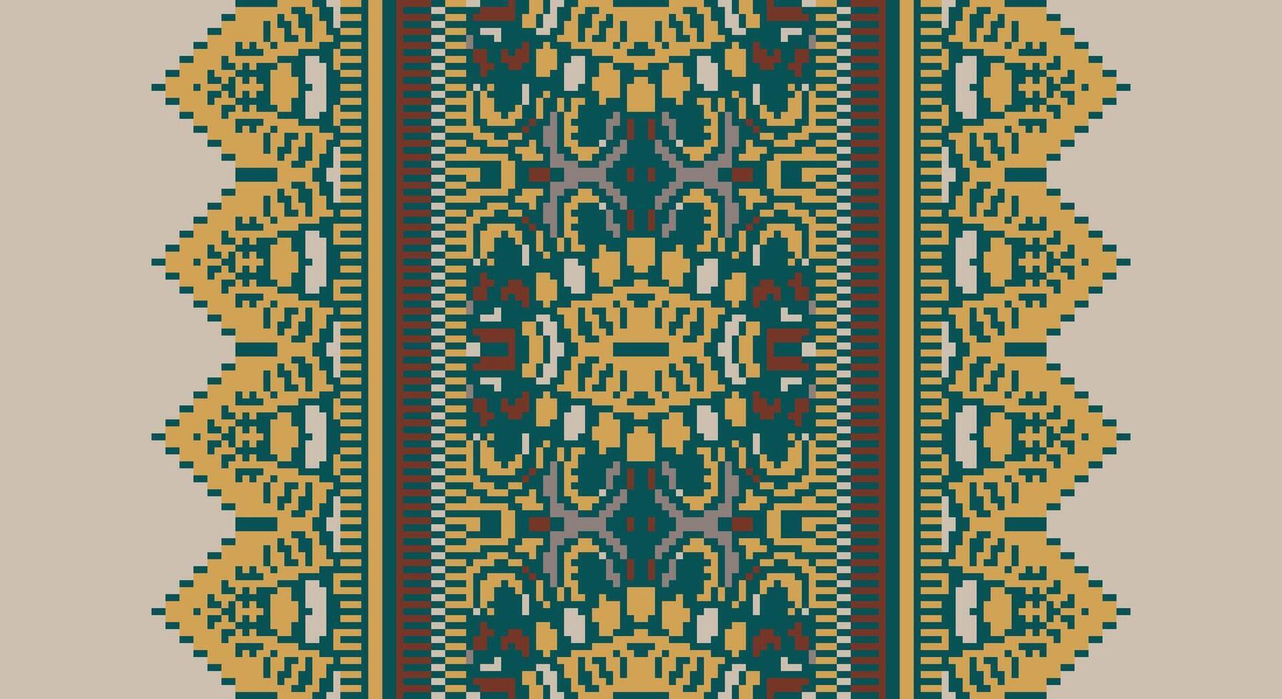 Fashion pattern Seamless Bandana print silk Motif embroidery, Pixel Ikat embroidery Design for Print egyptian hieroglyphs tibetan geo pattern vector