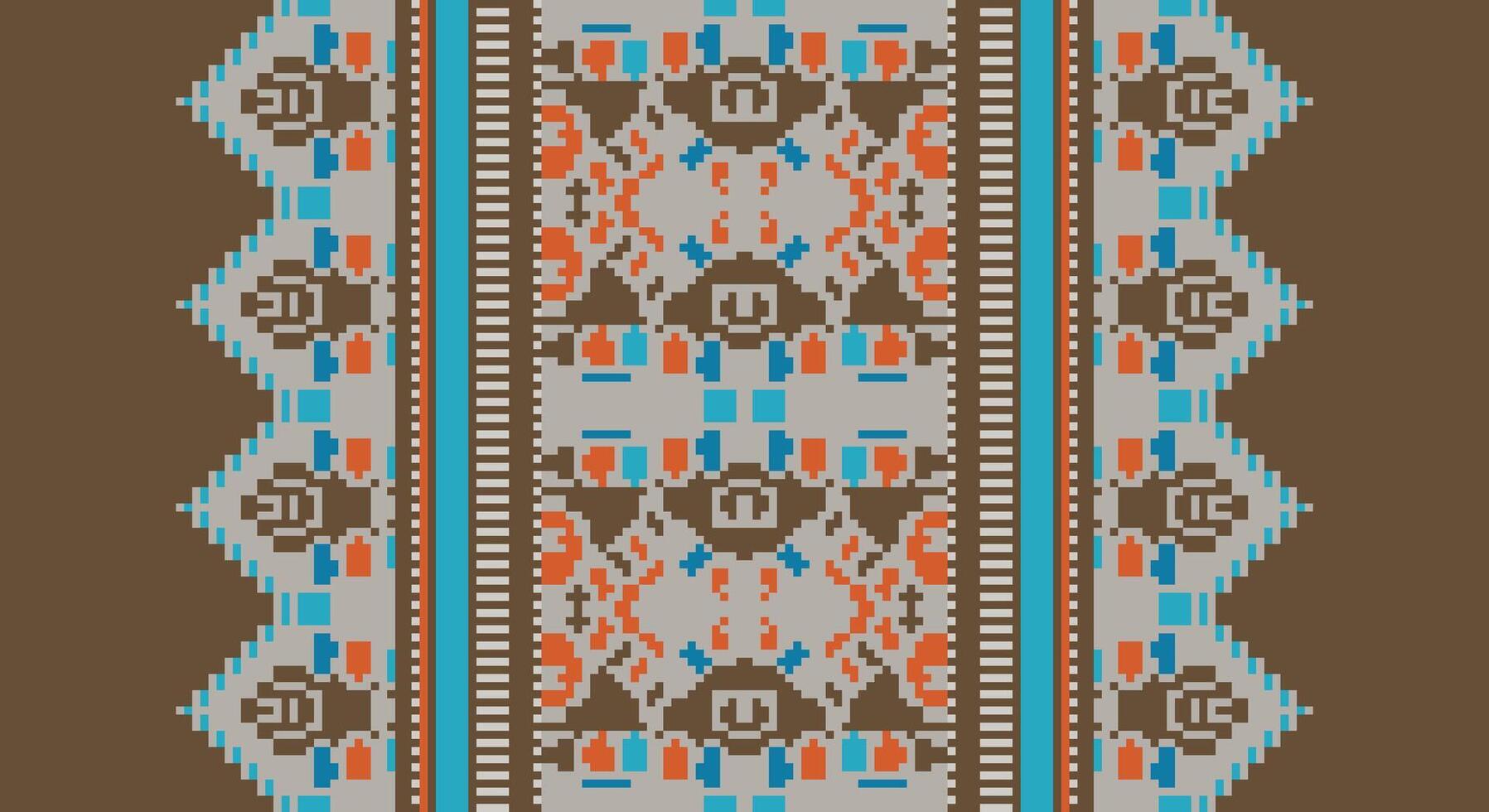 Fashion pattern Seamless Scandinavian pattern Motif embroidery, Pixel Ikat embroidery Design for Print indigenous art aboriginal art pattern floral kurti mughal border vector