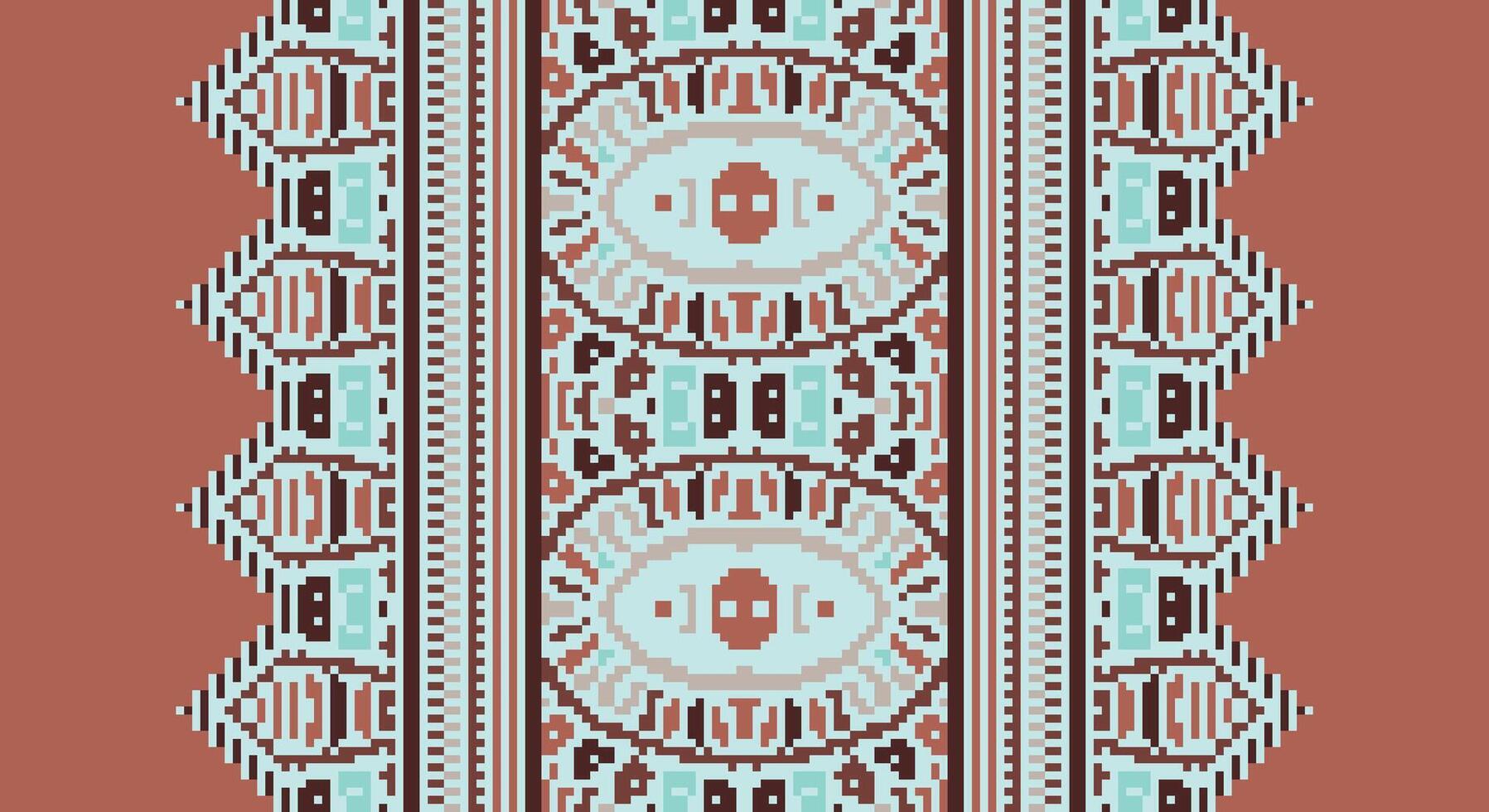 Fashion pattern Seamless Mughal architecture Motif embroidery, Pixel Ikat embroidery Design for Print figure tribal ink on cloth patola sari vector