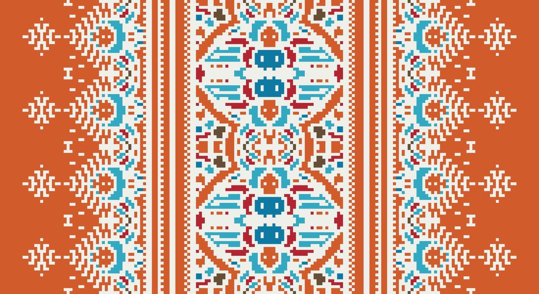 Fashion pattern Seamless Scandinavian pattern Motif embroidery, Pixel Ikat embroidery Design for Print kurta pattern mughal motifs tapestry pattern floral repeat vector