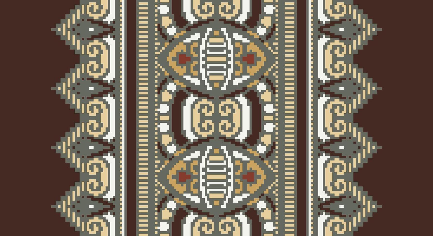 Fashion pattern Seamless Scandinavian pattern Motif embroidery, Pixel Ikat embroidery Design for Print endless arabesque cloth dupatta shawl bandana print silk kurta men vector