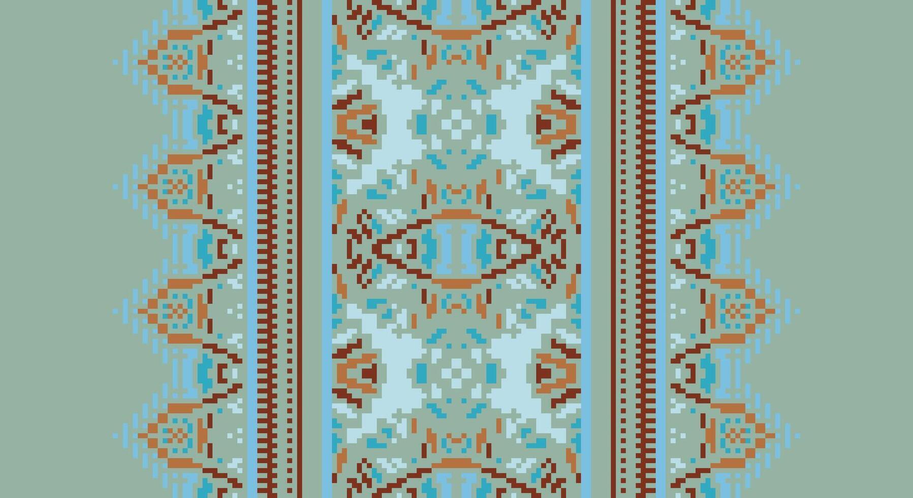 Tissue Dupatta Seamless Native American, Motif embroidery, Pixel Ikat embroidery Design for Print vyshyvanka placemat quilt sarong sarong beach kurtis Indian motifs vector