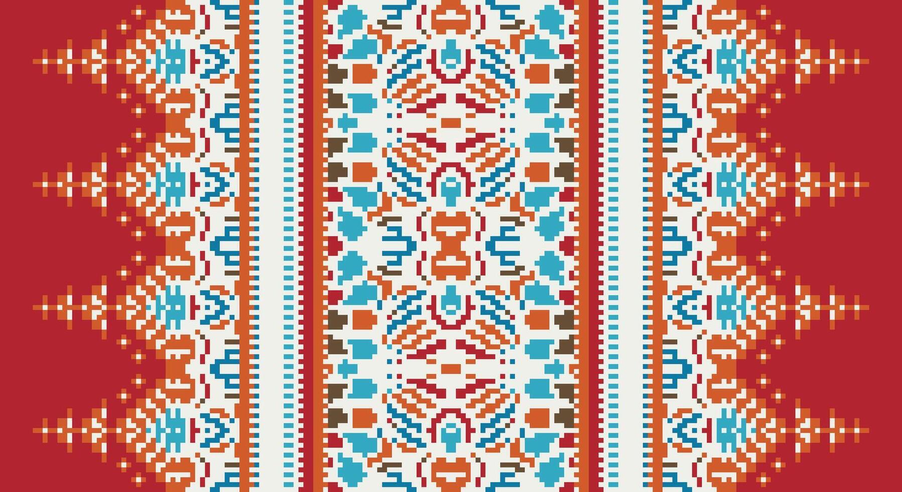 Fashion pattern Seamless Scandinavian pattern Motif embroidery, Pixel Ikat embroidery Design for Print tapestry floral kimono repeat pattern lacing spanish motif vector