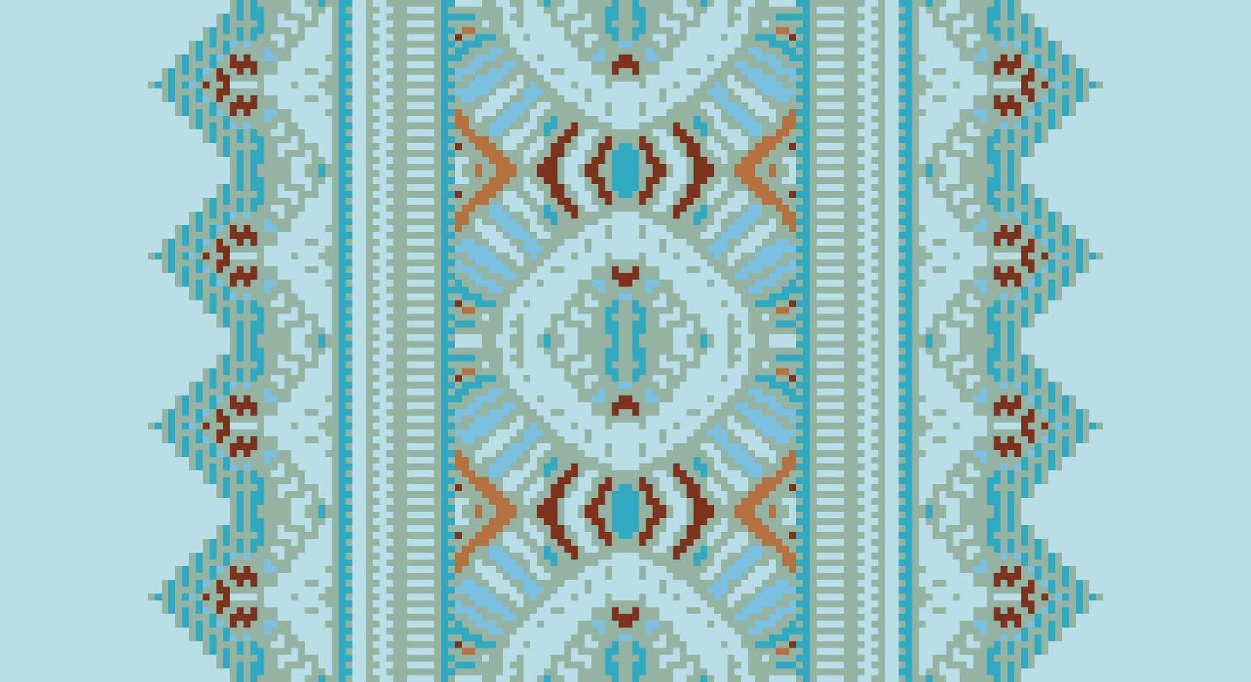 Tissue Dupatta Seamless Native American, Motif embroidery, Pixel Ikat embroidery Design for Print indonesian batik motif embroidery native american kurta mughal design vector