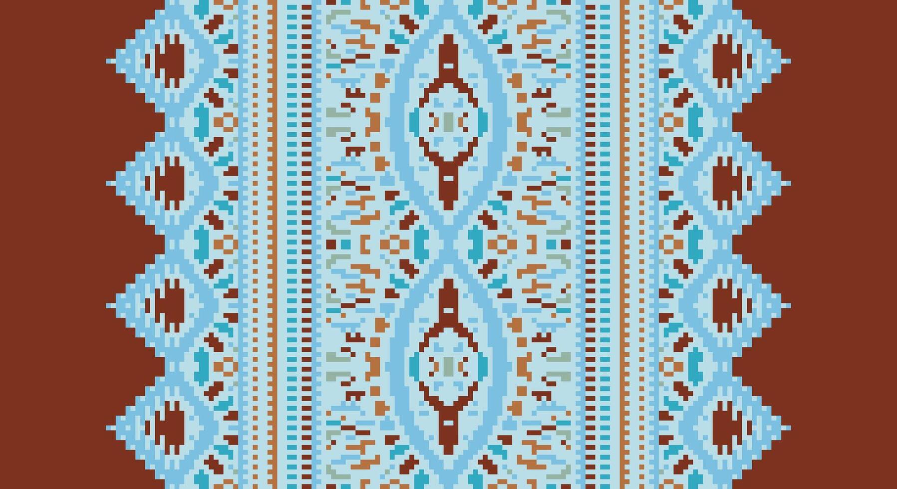 Tissue Dupatta Seamless Native American, Motif embroidery, Pixel Ikat embroidery Design for Print Texture fabric saree sari carpet. kurta patola saree vector