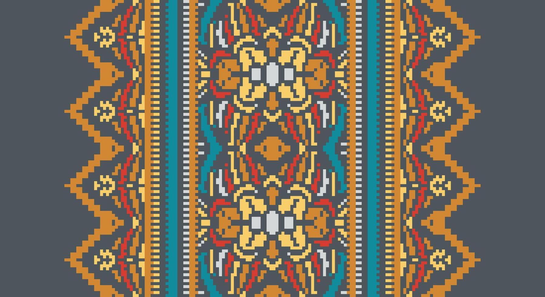 Tissue Dupatta Seamless Native American, Motif embroidery, Pixel Ikat embroidery Design for Print kurta pattern mughal motifs tapestry pattern floral repeat vector