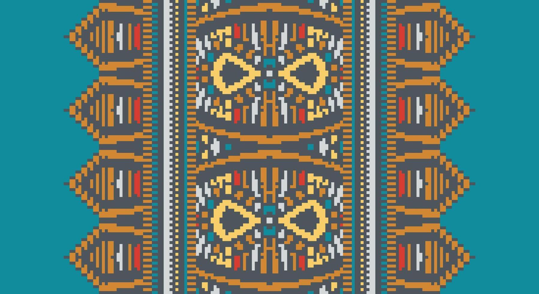 Tissue Dupatta Seamless Native American, Motif embroidery, Pixel Ikat embroidery Design for Print tie dyeing pillowcase sambal puri kurti mughal architecture vector