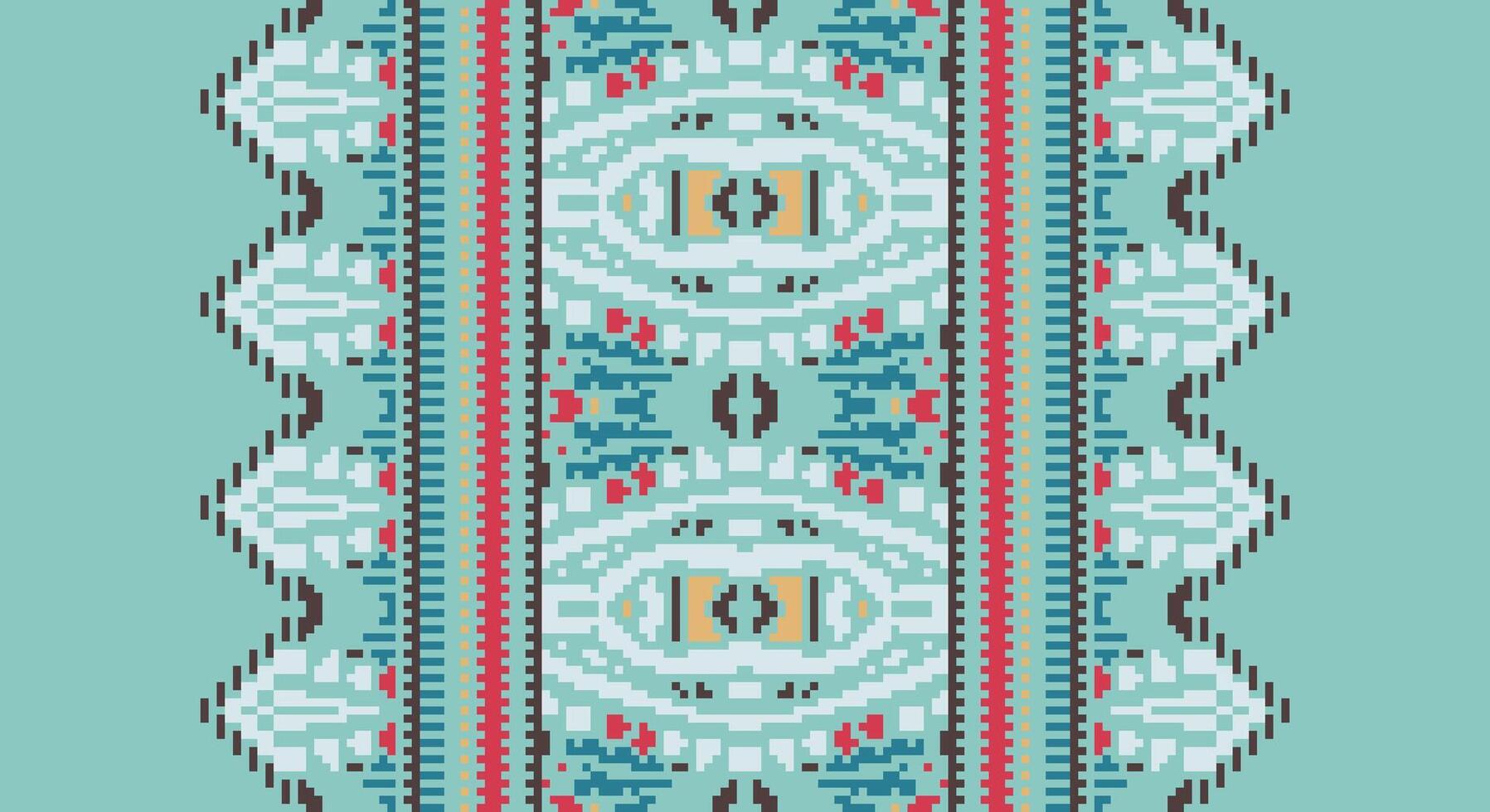 Tissue Dupatta Seamless Bandana print silk Motif embroidery, Pixel Ikat embroidery Design for Print australian curtain pattern geometric pillow model kurti mughal flowers vector