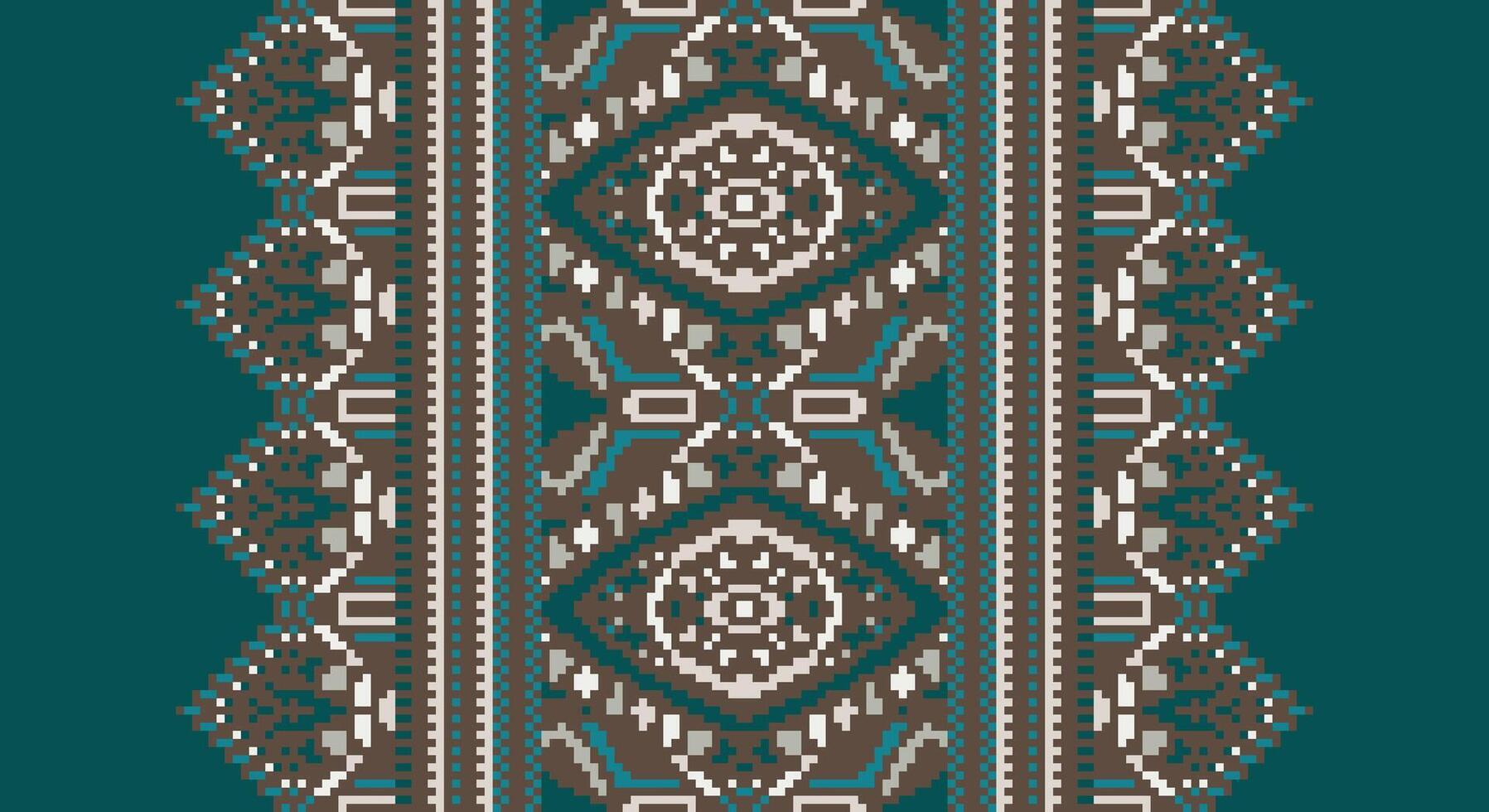 Tissue Dupatta Seamless Bandana print silk Motif embroidery, Pixel Ikat embroidery Design for Print Texture fabric saree sari carpet. kurta patola saree vector
