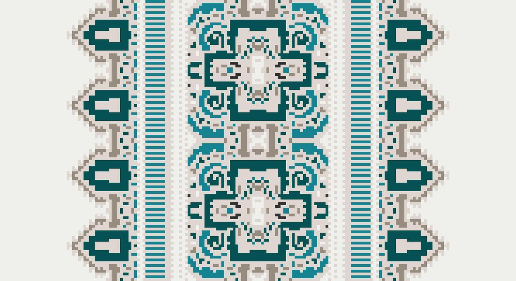 Tissue Dupatta Seamless Bandana print silk Motif embroidery, Pixel Ikat embroidery Design for Print endless arabesque cloth dupatta shawl bandana print silk kurta men vector