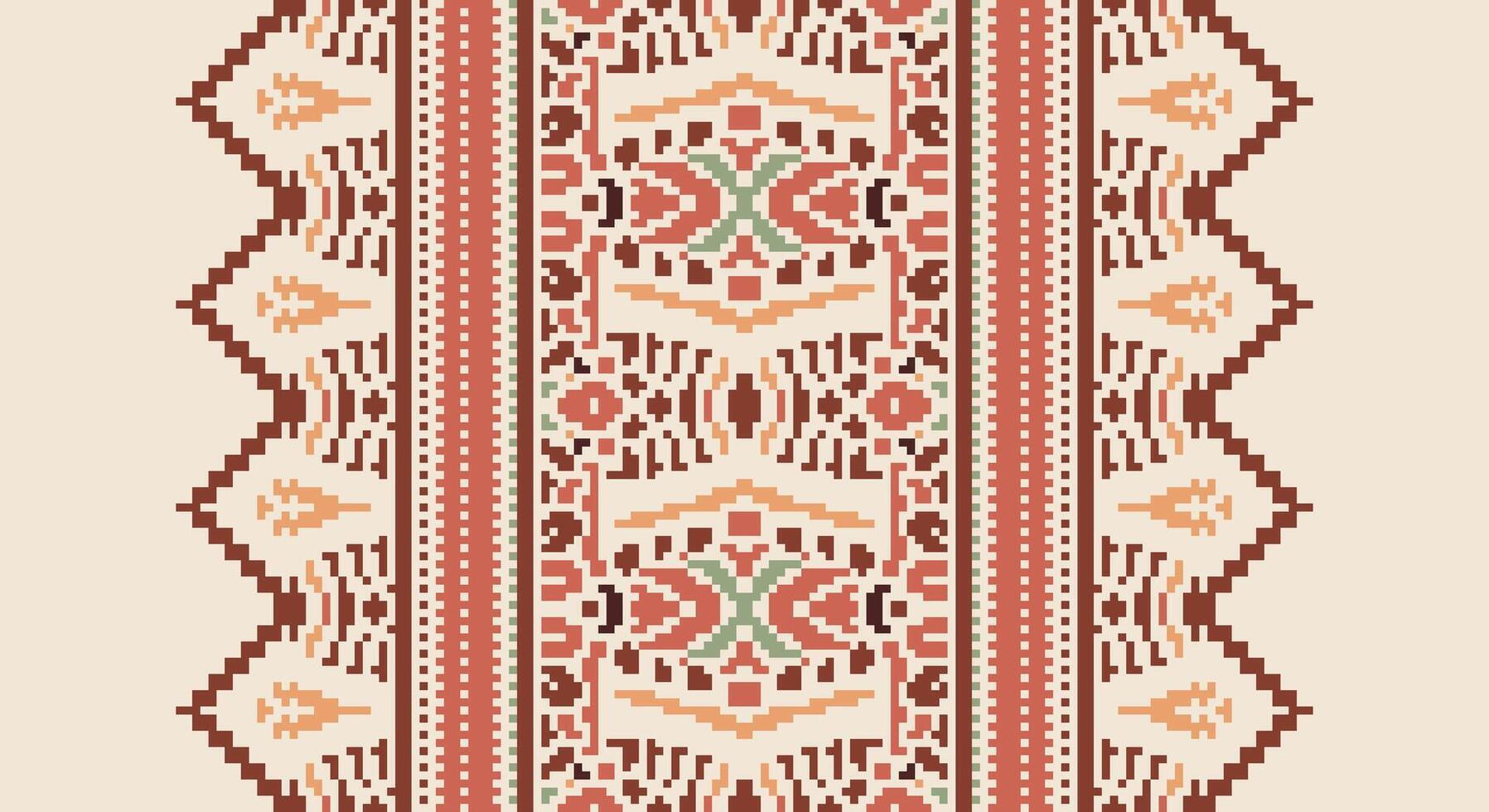 Tissue Dupatta Seamless Bandana print silk Motif embroidery, Pixel Ikat embroidery Design for Print scandinavian pattern saree ethnic nativity gypsy pattern vector