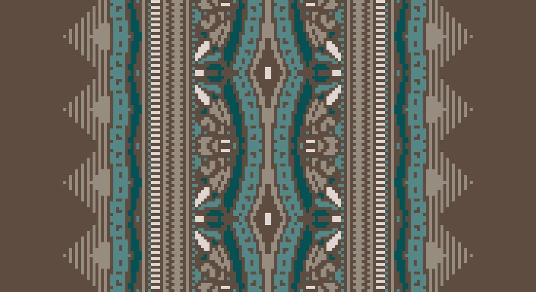 Tissue Dupatta Seamless Native American, Motif embroidery, Pixel Ikat embroidery Design for Print figure tribal ink on cloth patola sari vector