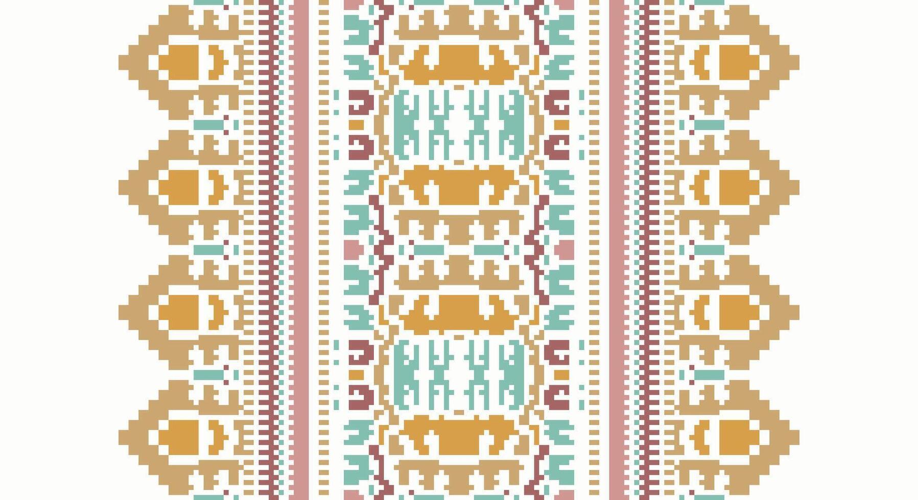 Tissue Dupatta Seamless Bandana print silk Motif embroidery, Pixel Ikat embroidery Design for Print figure tribal ink on cloth patola sari vector