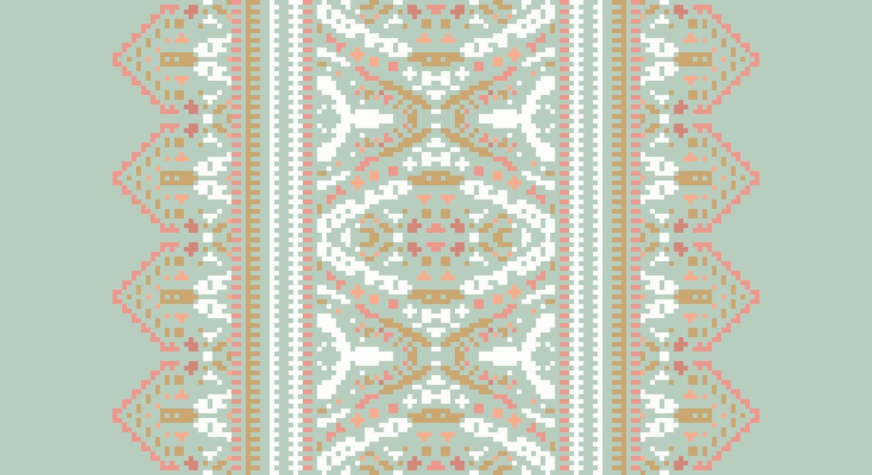 Tissue Dupatta Seamless Mughal architecture Motif embroidery, Pixel Ikat embroidery Design for Print 60s paisley tie dye damascus ornament rugs hipster kurta pajama vector