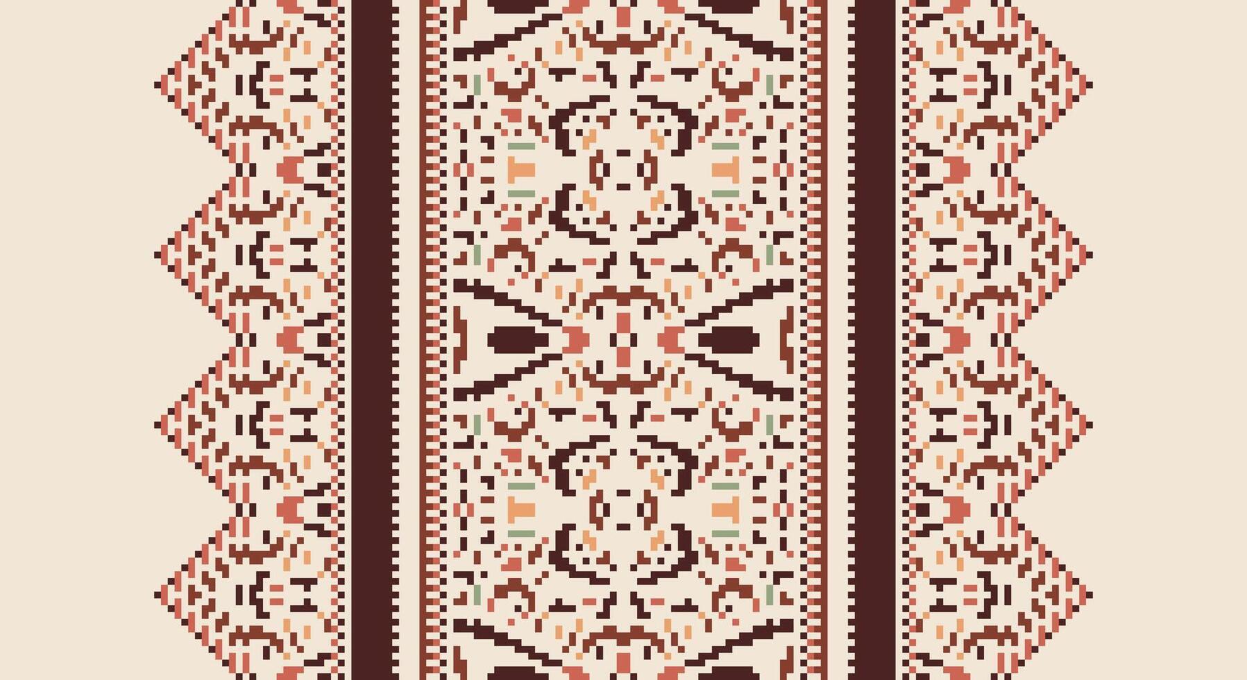 Tissue Dupatta Seamless Mughal architecture Motif embroidery, Pixel Ikat embroidery Design for Print endless arabesque cloth dupatta shawl bandana print silk kurta men vector