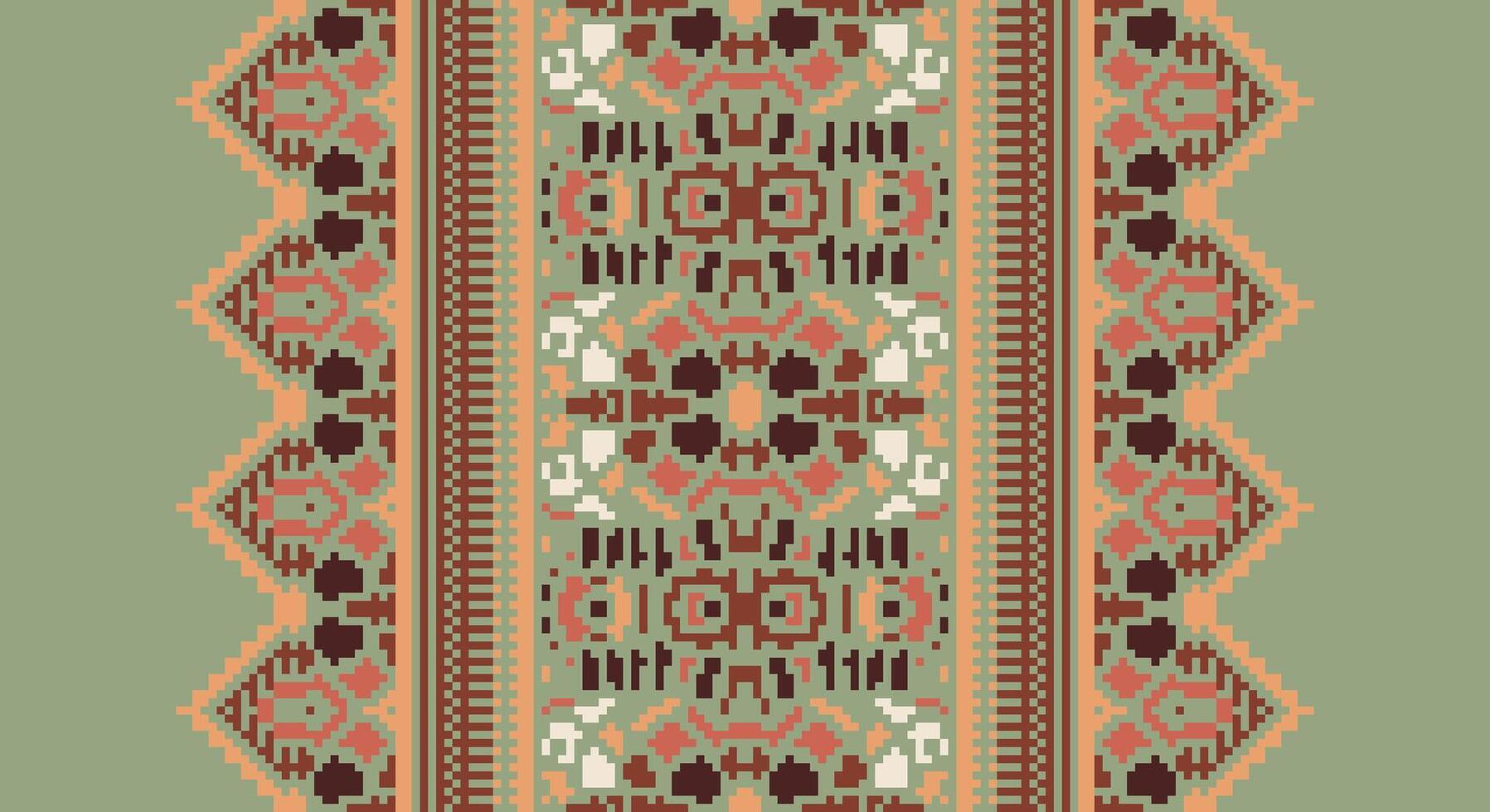 Tissue Dupatta Seamless Bandana print silk Motif embroidery, Pixel Ikat embroidery Design for Print scandinavian pattern saree ethnic nativity gypsy pattern vector