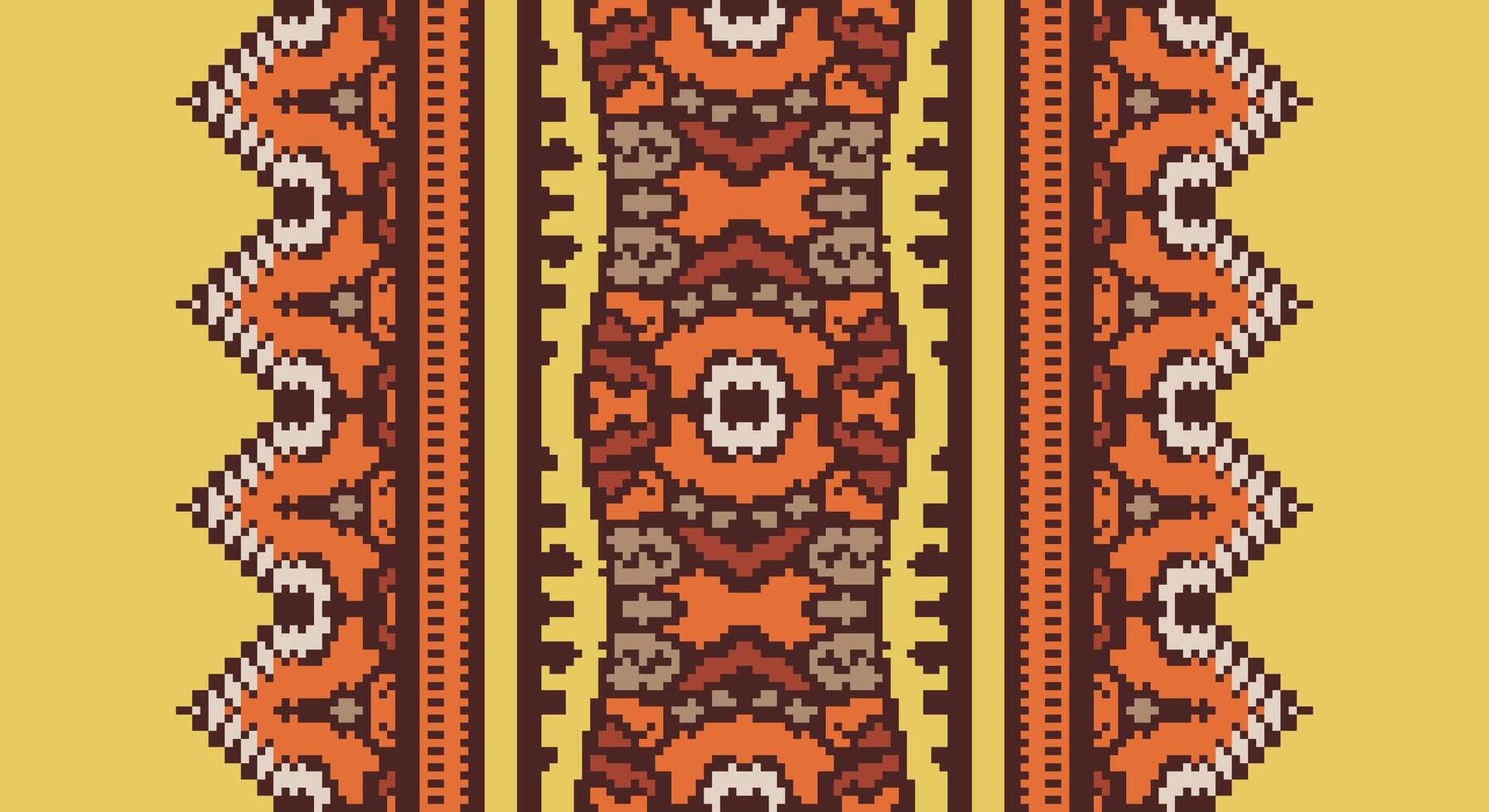 Tissue Dupatta Seamless Mughal architecture Motif embroidery, Pixel Ikat embroidery Design for Print border embroidery ancient egypt vector