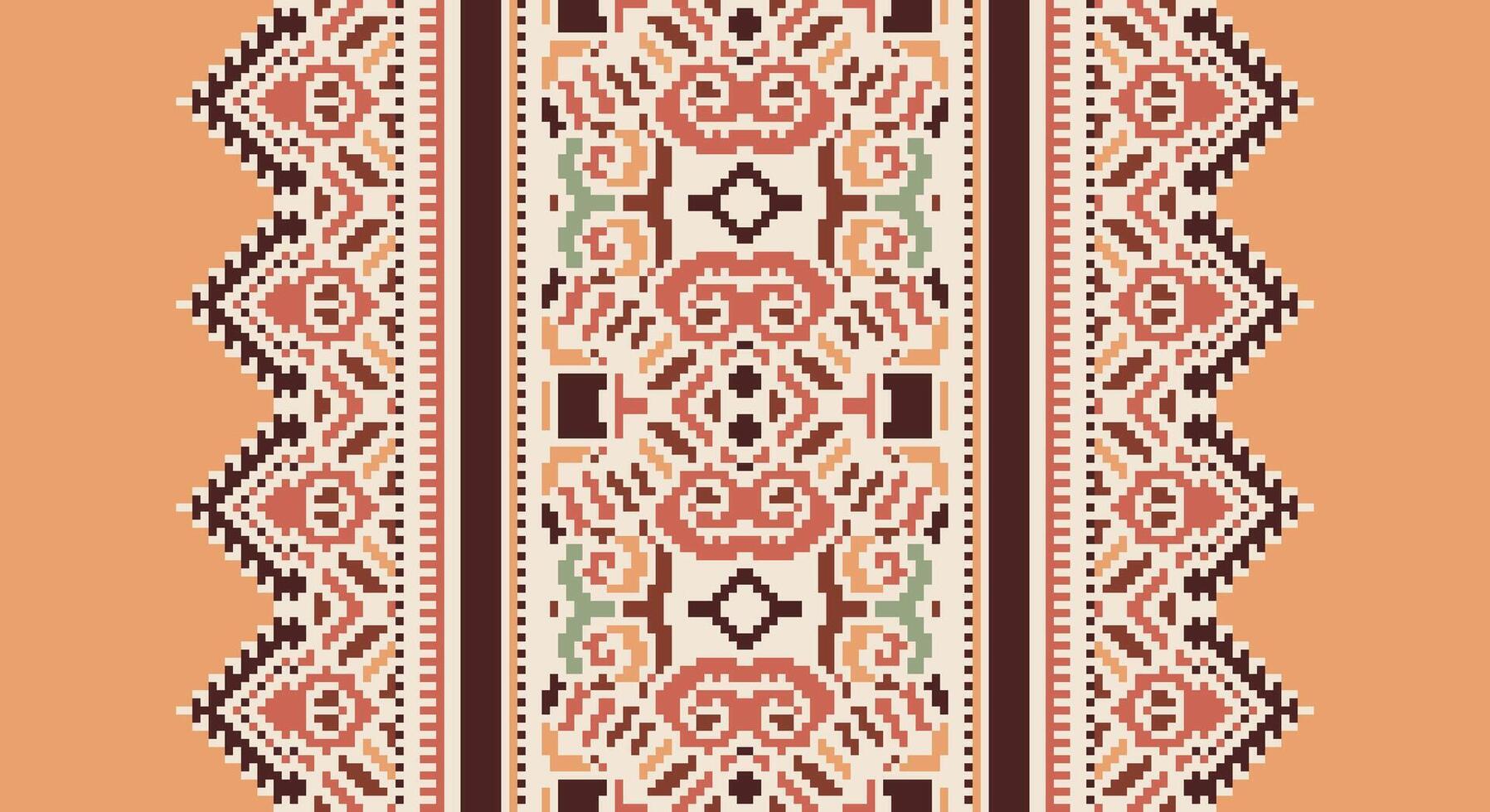 Tissue Dupatta Seamless Mughal architecture Motif embroidery, Pixel Ikat embroidery Design for Print Texture fabric saree sari carpet. kurta patola saree vector