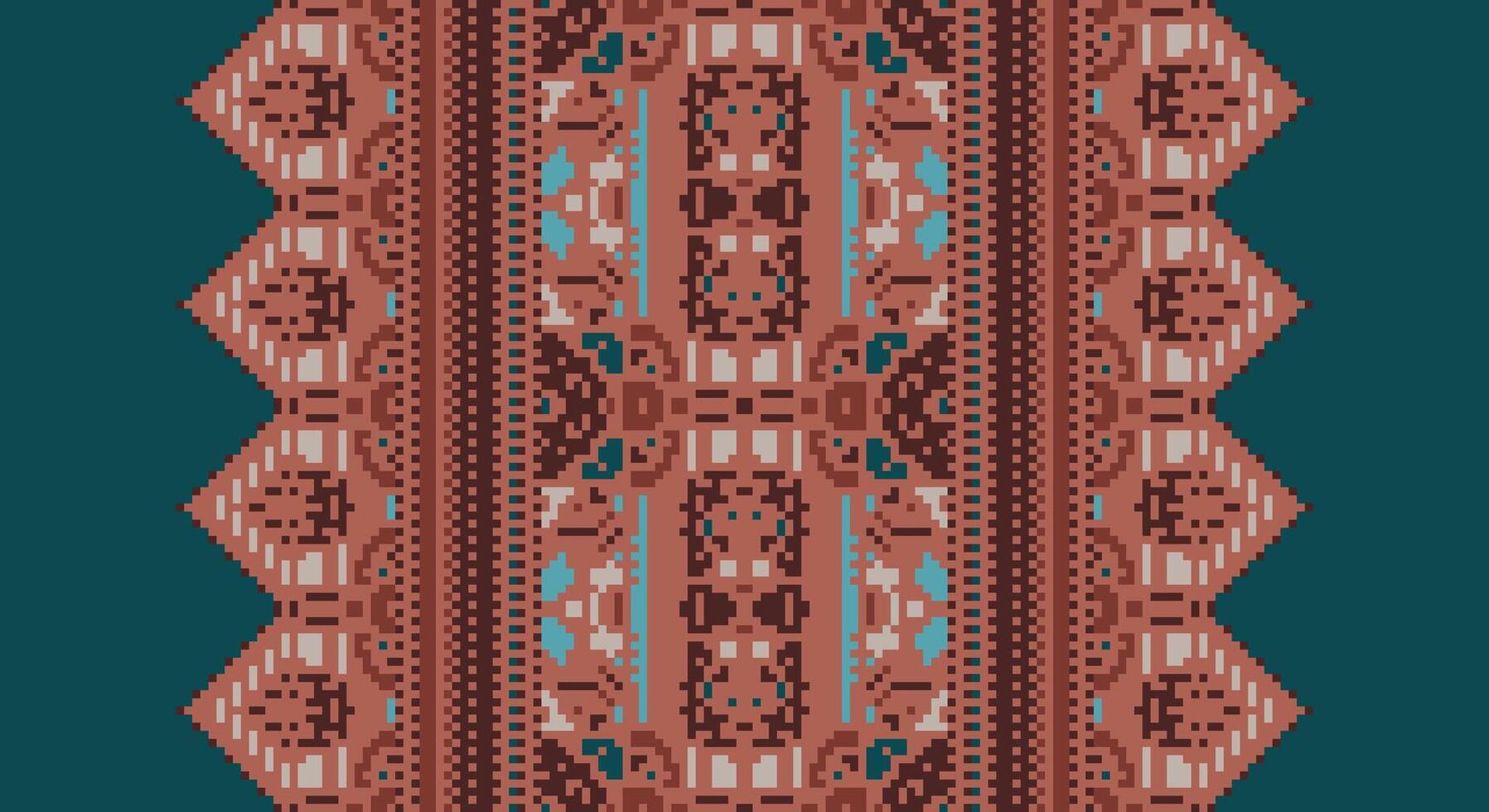 Tissue Dupatta Seamless Mughal architecture Motif embroidery, Pixel Ikat embroidery Design for Print indigenous art aboriginal art pattern floral kurti mughal border vector