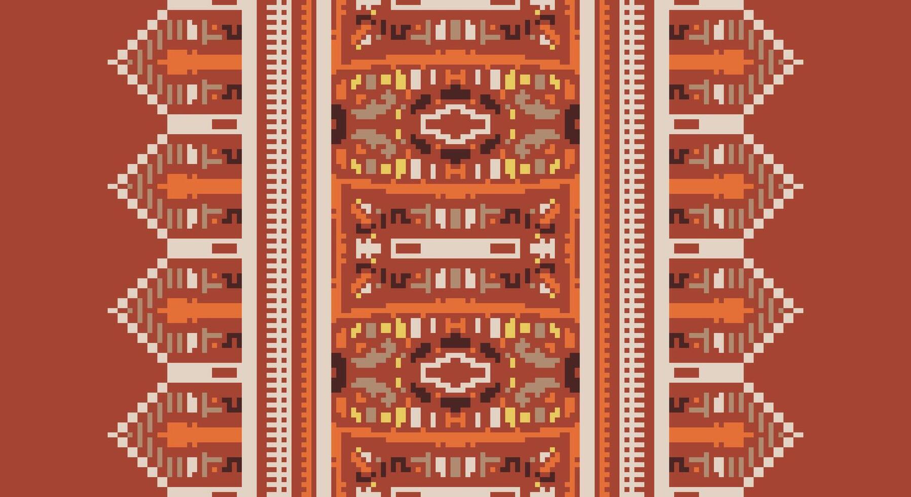 Tissue Dupatta Seamless Mughal architecture Motif embroidery, Pixel Ikat embroidery Design for Print figure tribal ink on cloth patola sari vector