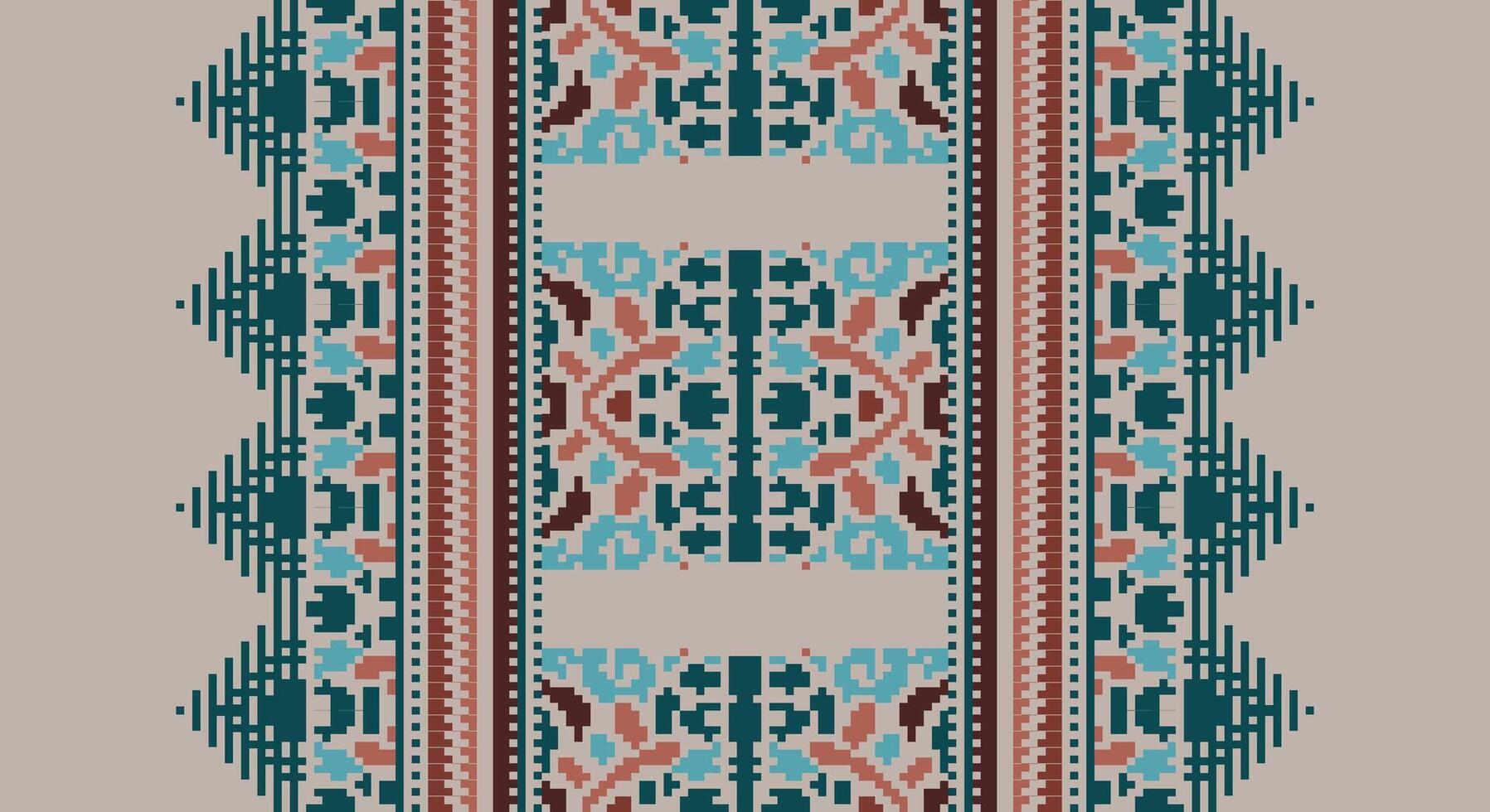 Tissue Dupatta Seamless Mughal architecture Motif embroidery, Pixel Ikat embroidery Design for Print tapestry floral kimono repeat pattern lacing spanish motif vector