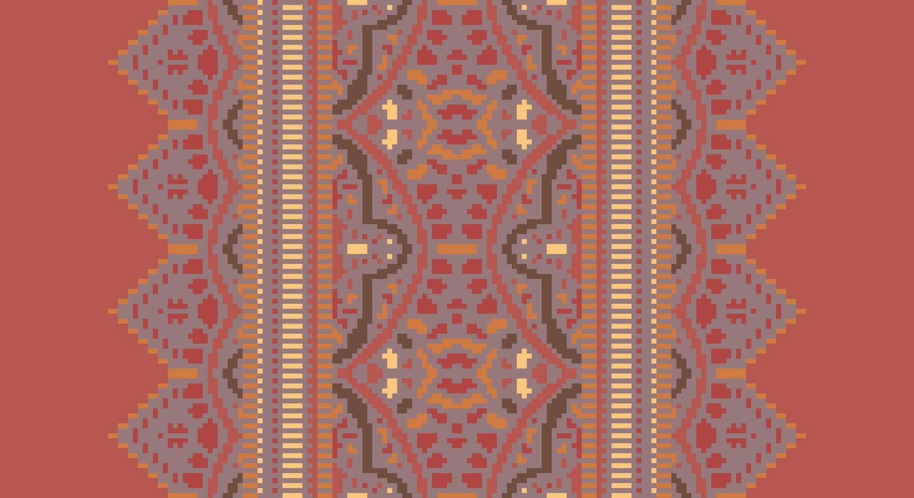 Tissue Dupatta Seamless Scandinavian pattern Motif embroidery, Pixel Ikat embroidery Design for Print indigenous art aboriginal art pattern floral kurti mughal border vector