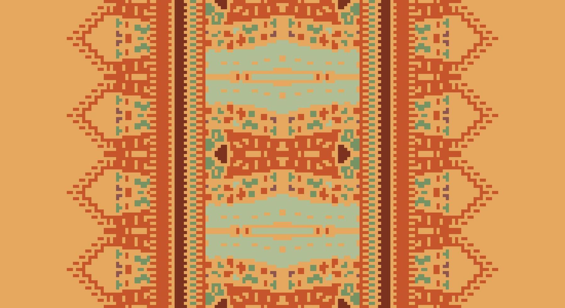 Tissue Dupatta Seamless Scandinavian pattern Motif embroidery, Pixel Ikat embroidery Design for Print figure tribal ink on cloth patola sari vector