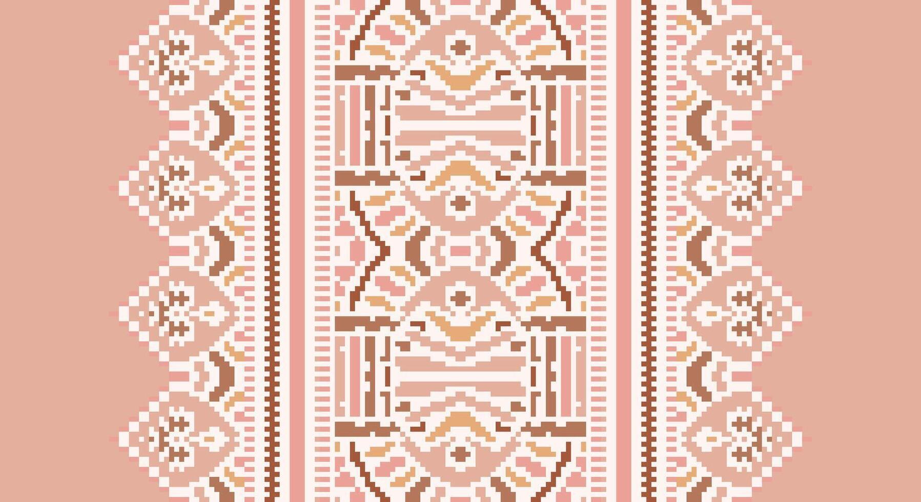 Peruvian pattern Seamless Bandana print silk Motif embroidery, Pixel Ikat embroidery Design for Print indonesian batik motif embroidery native american kurta mughal design vector