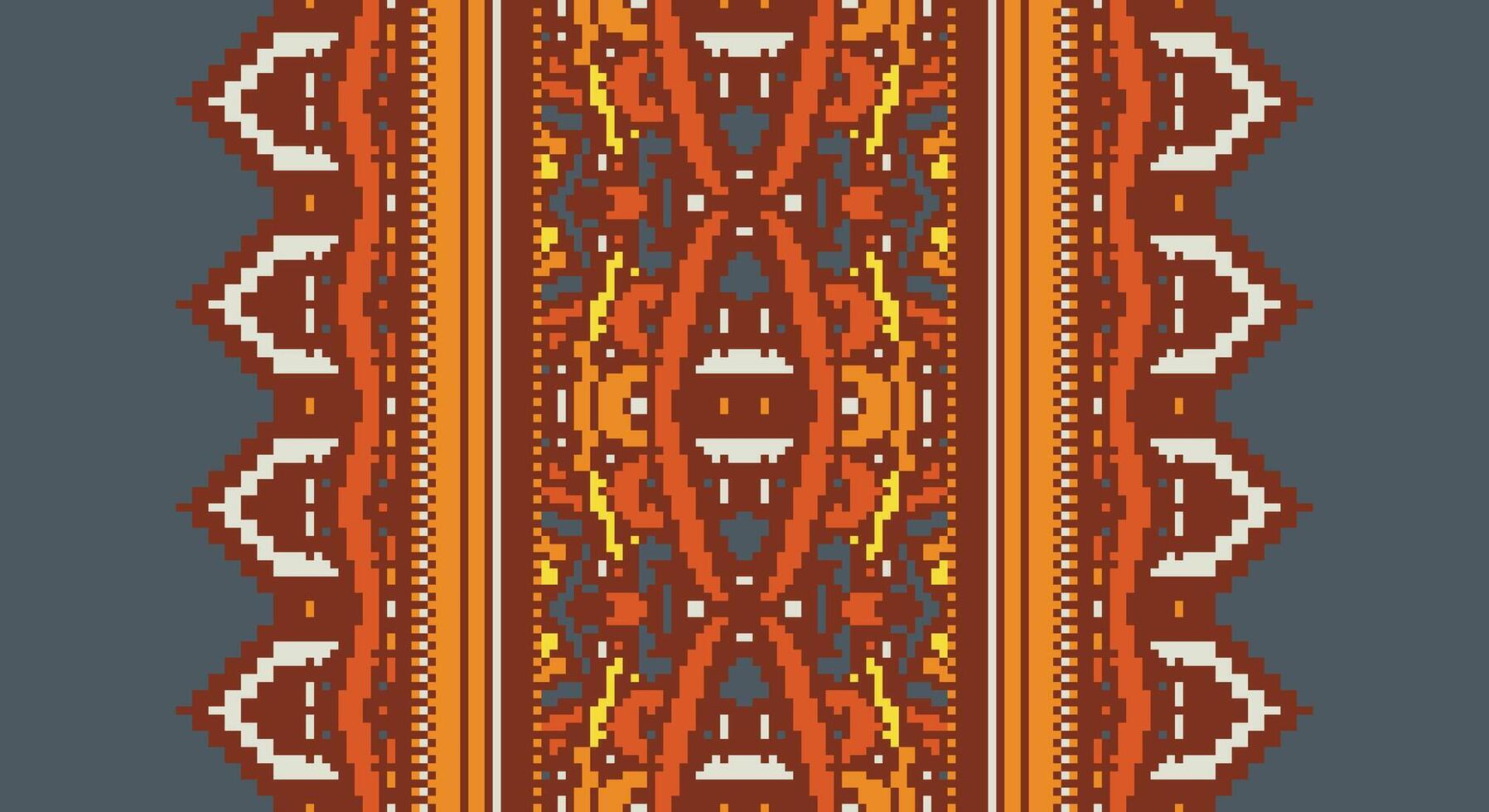 Peruvian pattern Seamless Mughal architecture Motif embroidery, Pixel Ikat embroidery Design for Print tapestry floral kimono repeat pattern lacing spanish motif vector