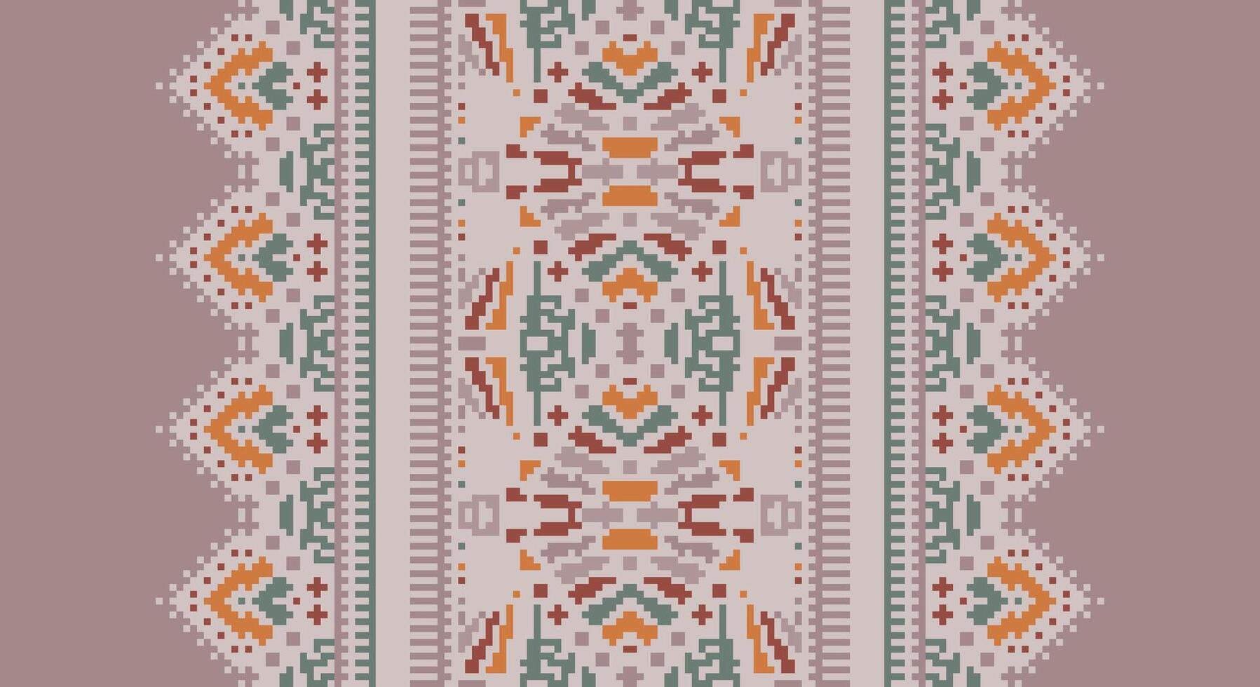 Peruvian pattern Seamless Mughal architecture Motif embroidery, Pixel Ikat embroidery Design for Print Texture fabric saree sari carpet. kurta patola saree vector