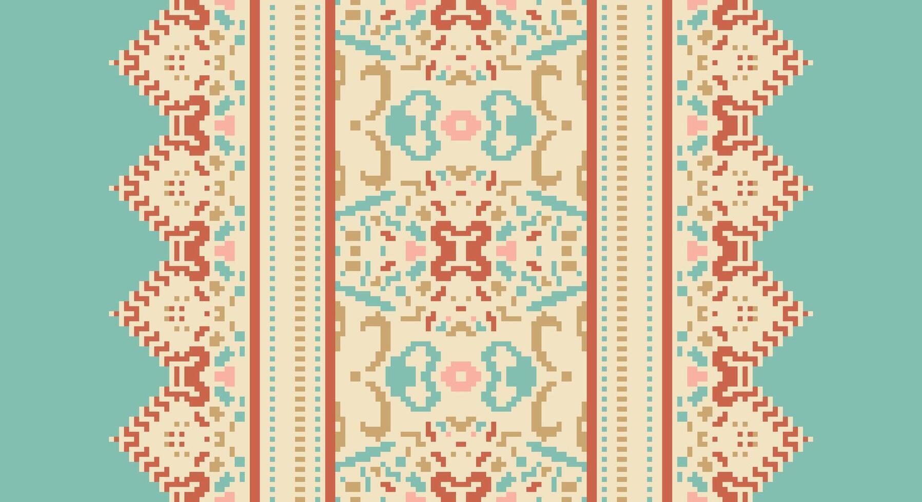 Patola sari Seamless Native American, Motif embroidery, Pixel Ikat embroidery Design for Print jacquard slavic pattern folklore pattern kente arabesque vector