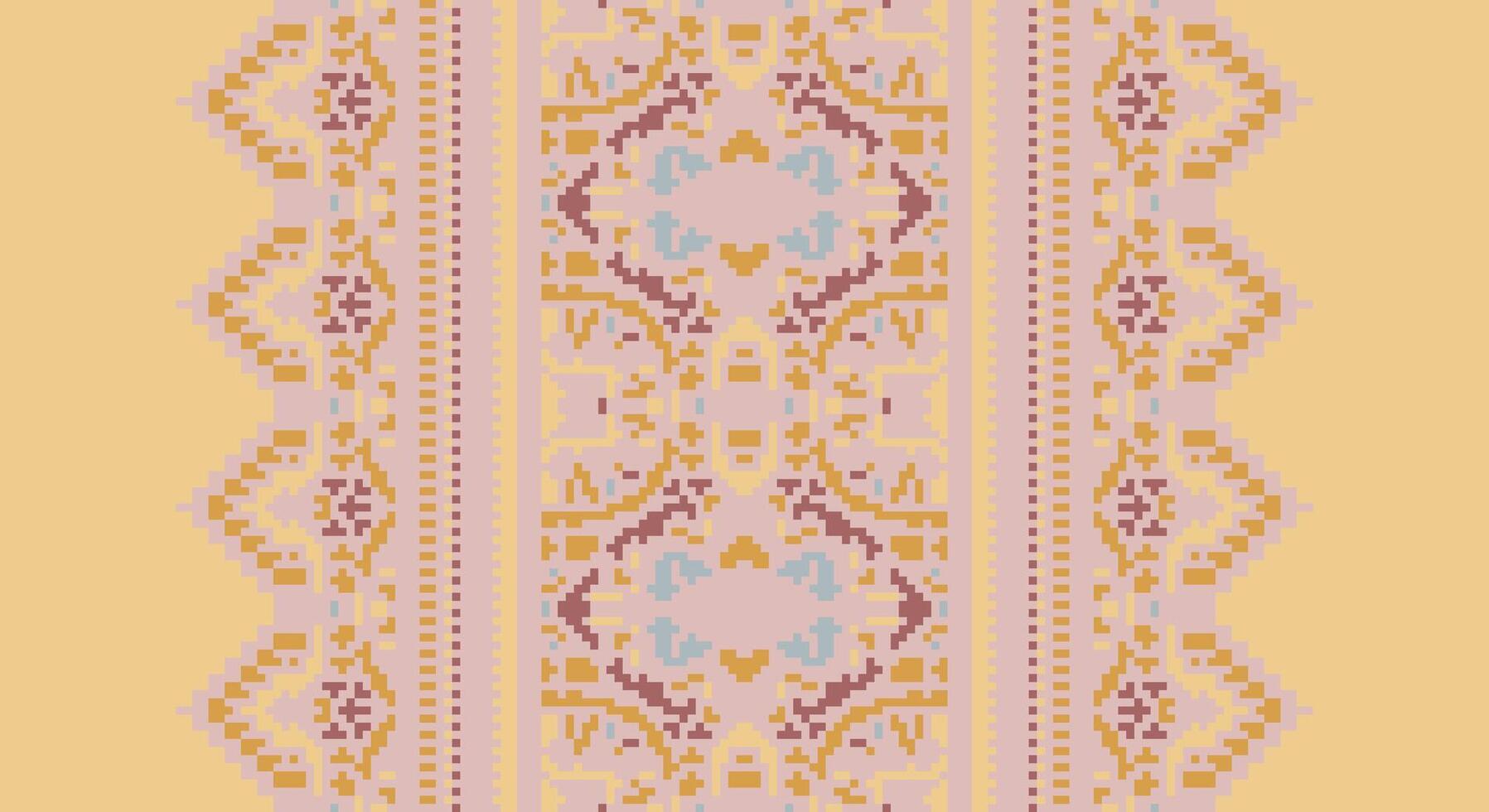 Patola sari Seamless Bandana print silk Motif embroidery, Pixel Ikat embroidery Design for Print indonesian batik motif embroidery native american kurta mughal design vector