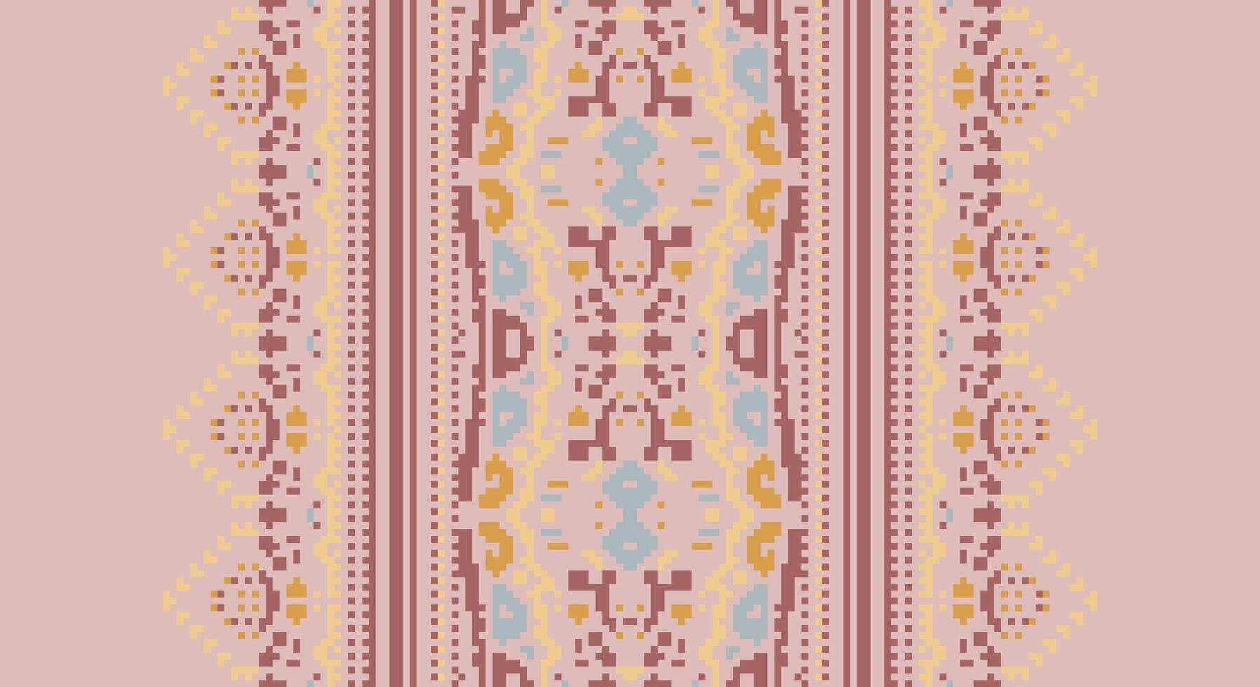 Patola sari Seamless Bandana print silk Motif embroidery, Pixel Ikat embroidery Design for Print 60s paisley tie dye damascus ornament rugs hipster kurta pajama vector