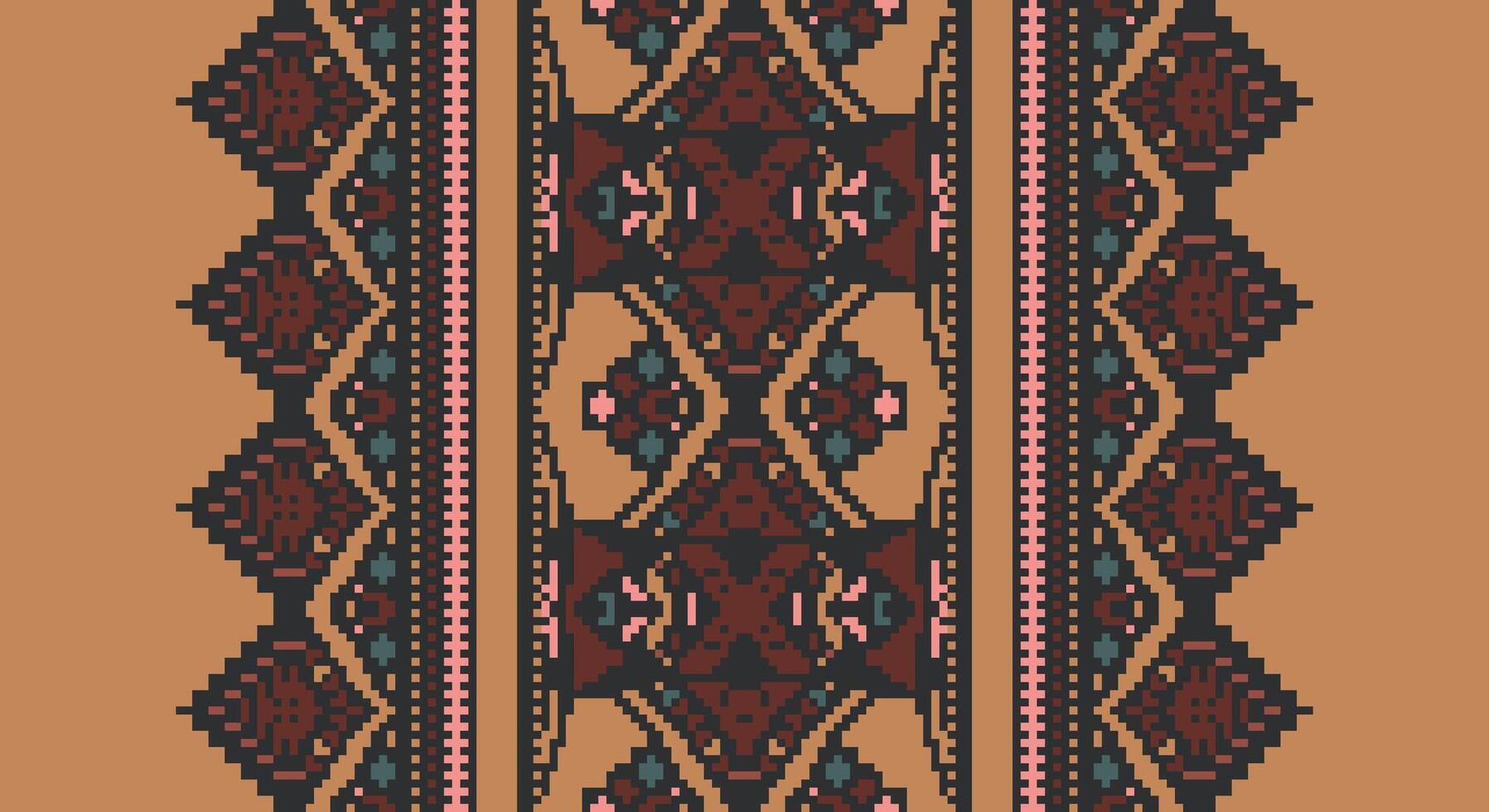 Patola sari Seamless Bandana print silk Motif embroidery, Pixel Ikat embroidery Design for Print tapestry floral kimono repeat pattern lacing spanish motif vector